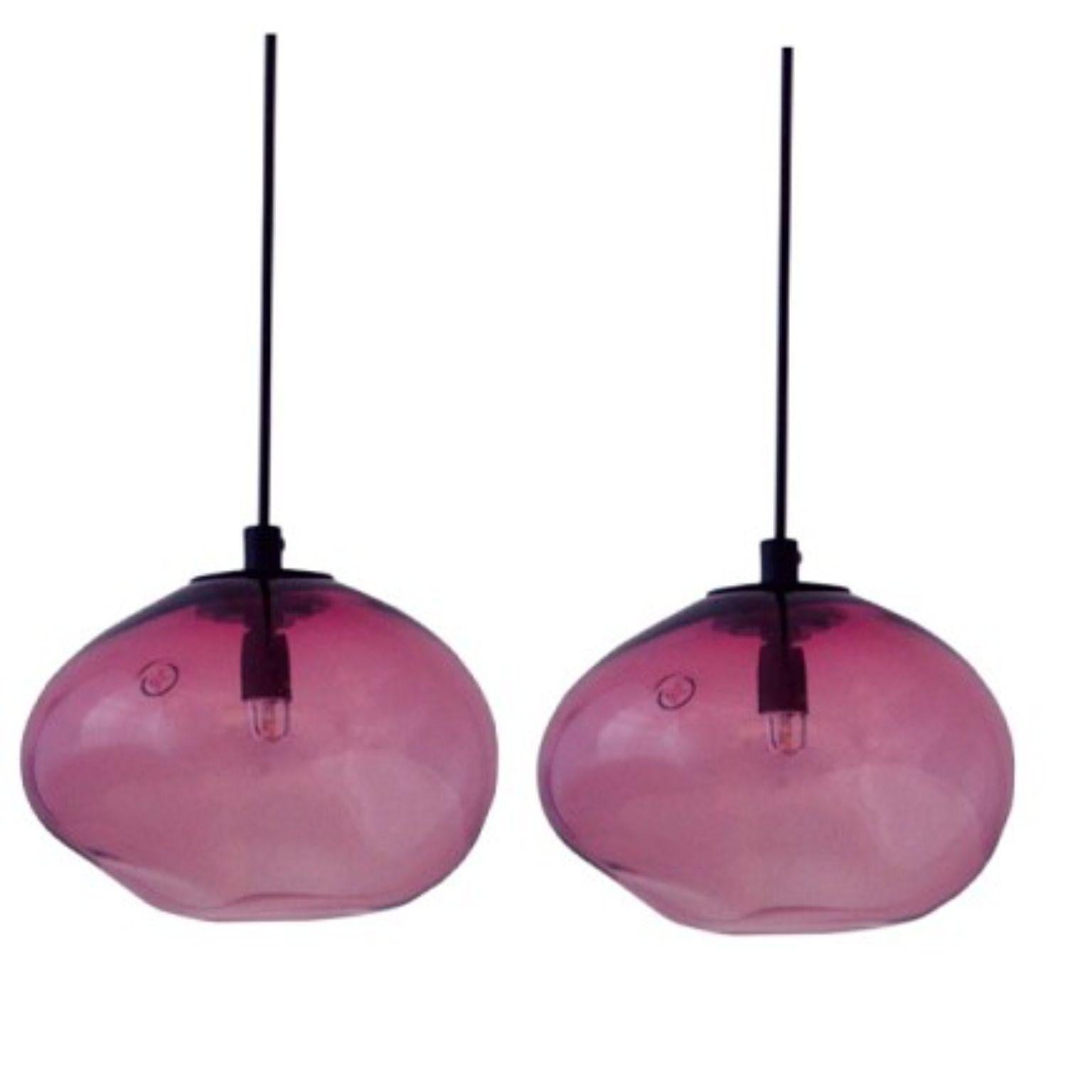 Set of 2 Starglow purple iridescent pendants by Eloa
No UL listed 
Material: glass, steel, silver
Dimensions: D15 x W13 x H100 cm
Also available in different colours and dimensions.

All our lamps can be wired according to each country. If sold to