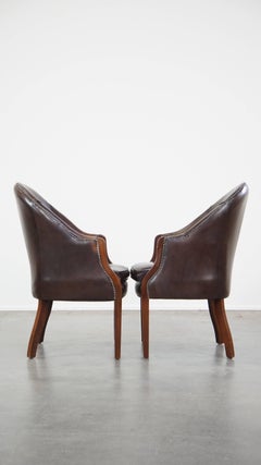 Set of 2 stately, luxurious, English style cowhide dining room chairs/tub chairs