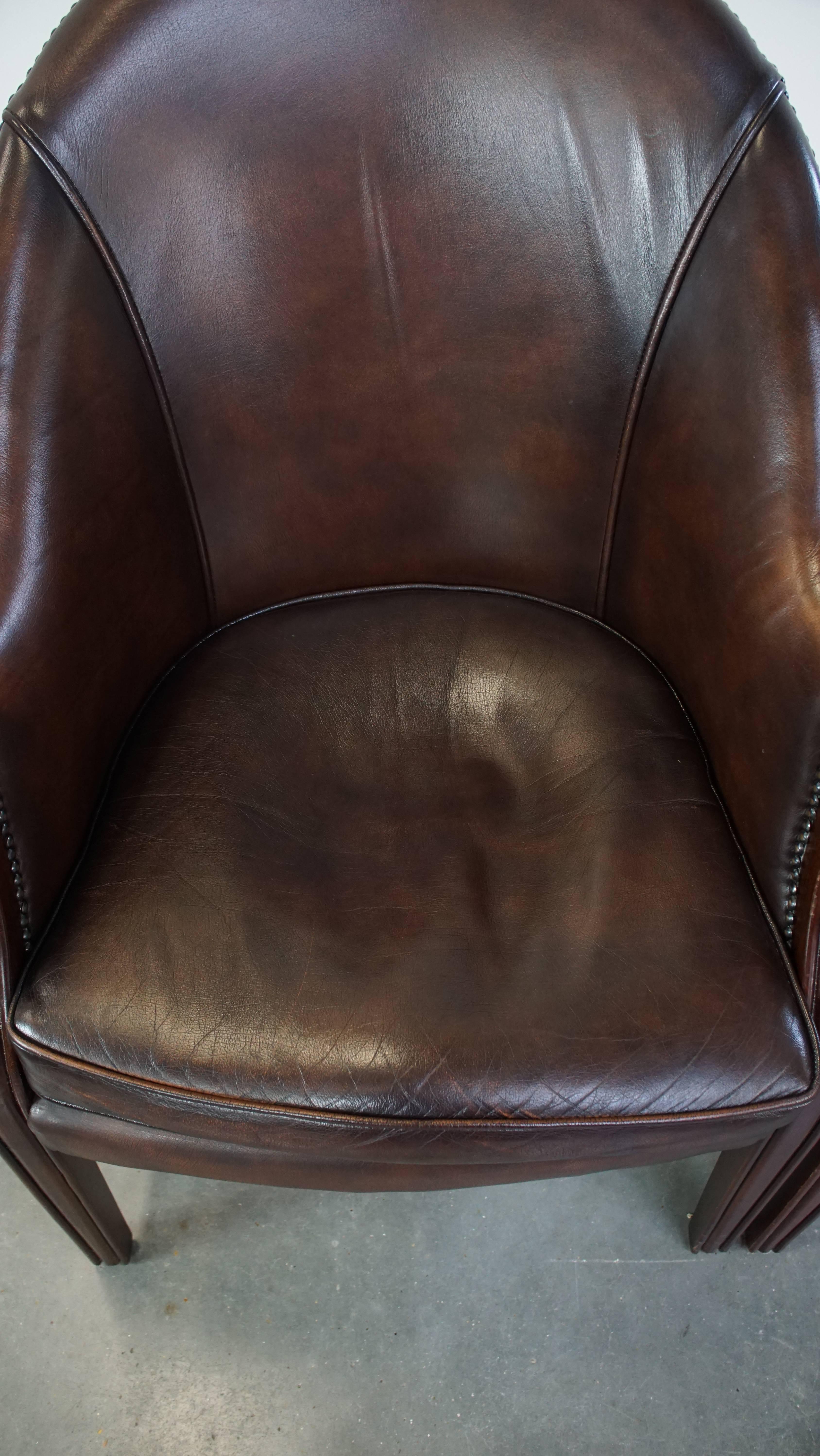 20th Century Set of 2 stately, luxurious, English style cowhide dining room chairs/tub chairs