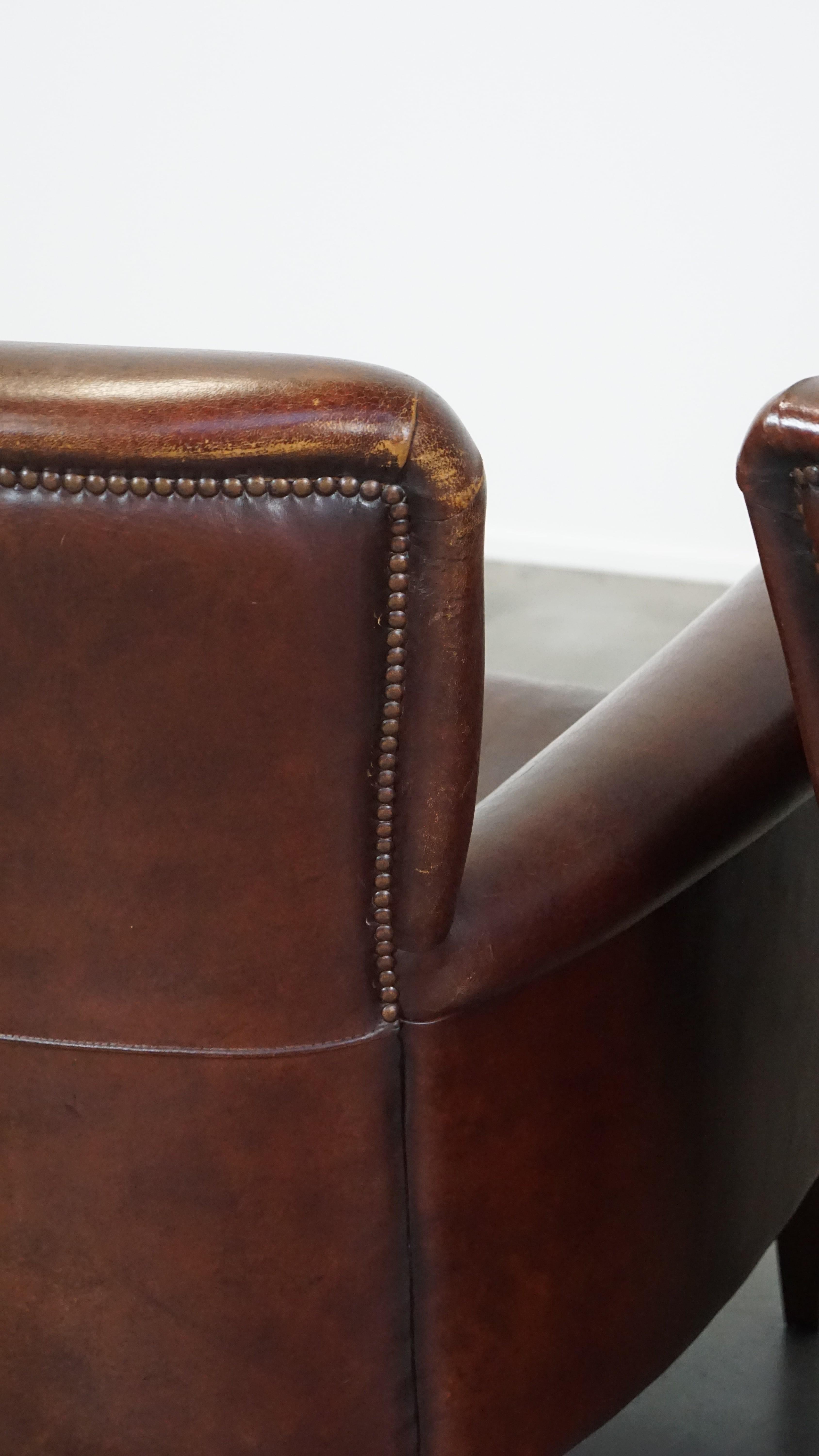 Set of 2 stately sheepskin armchairs with proper finishing with decorative nails For Sale 4