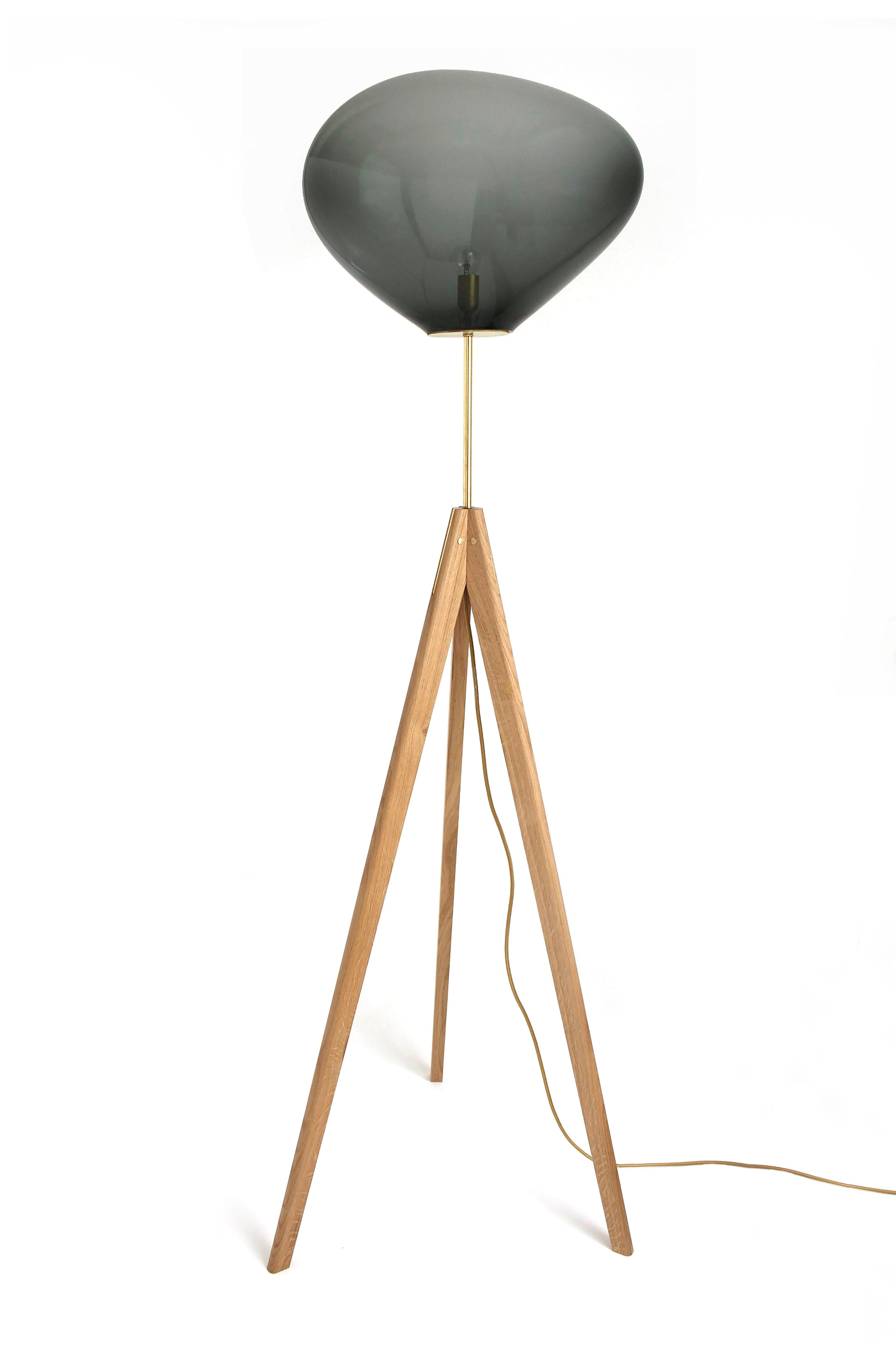Brass Set of 2 Stati X Amber Iridescent Floor Lamps by ELOA