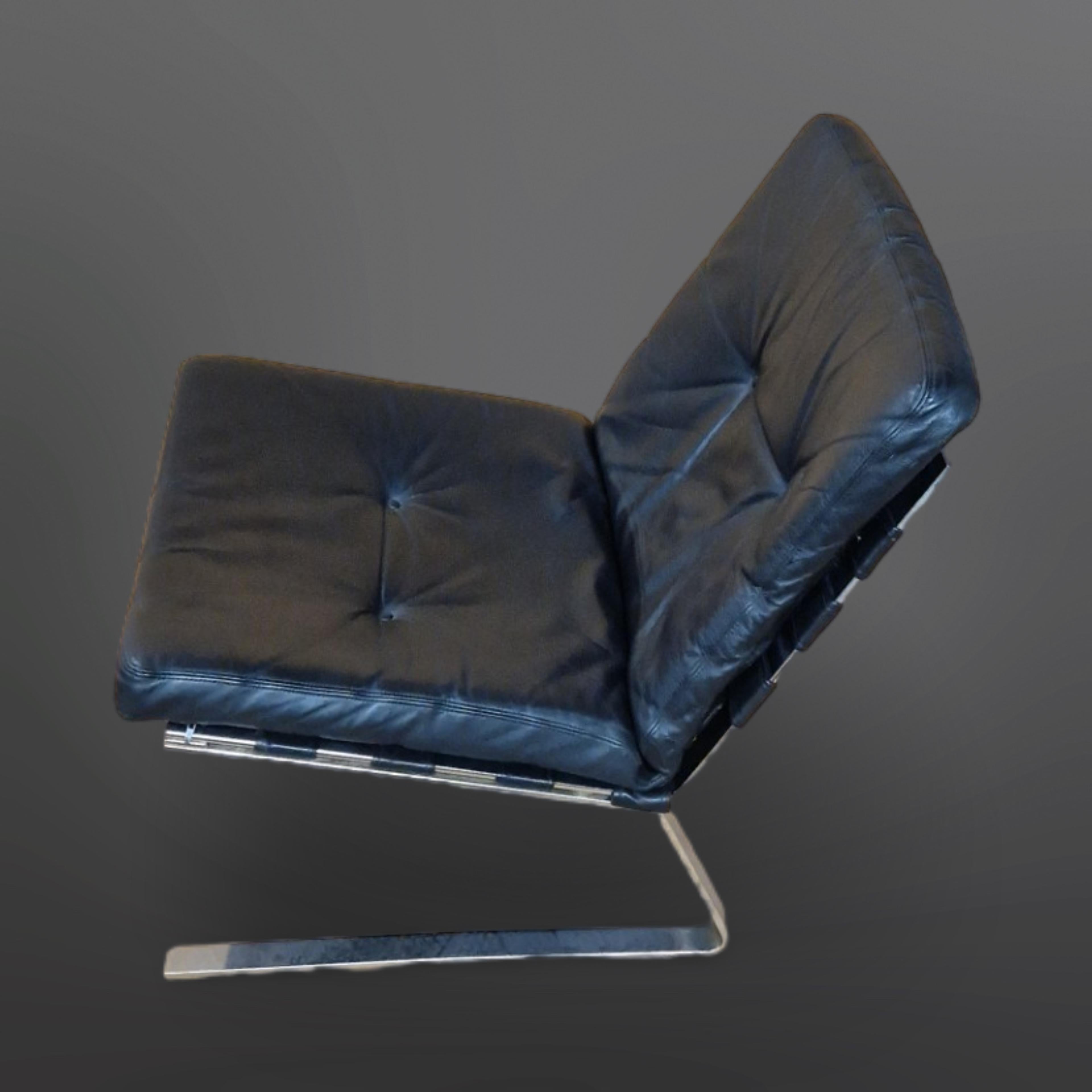 Set of 2 steel and leather lounge chairs, Germany 1960s 2