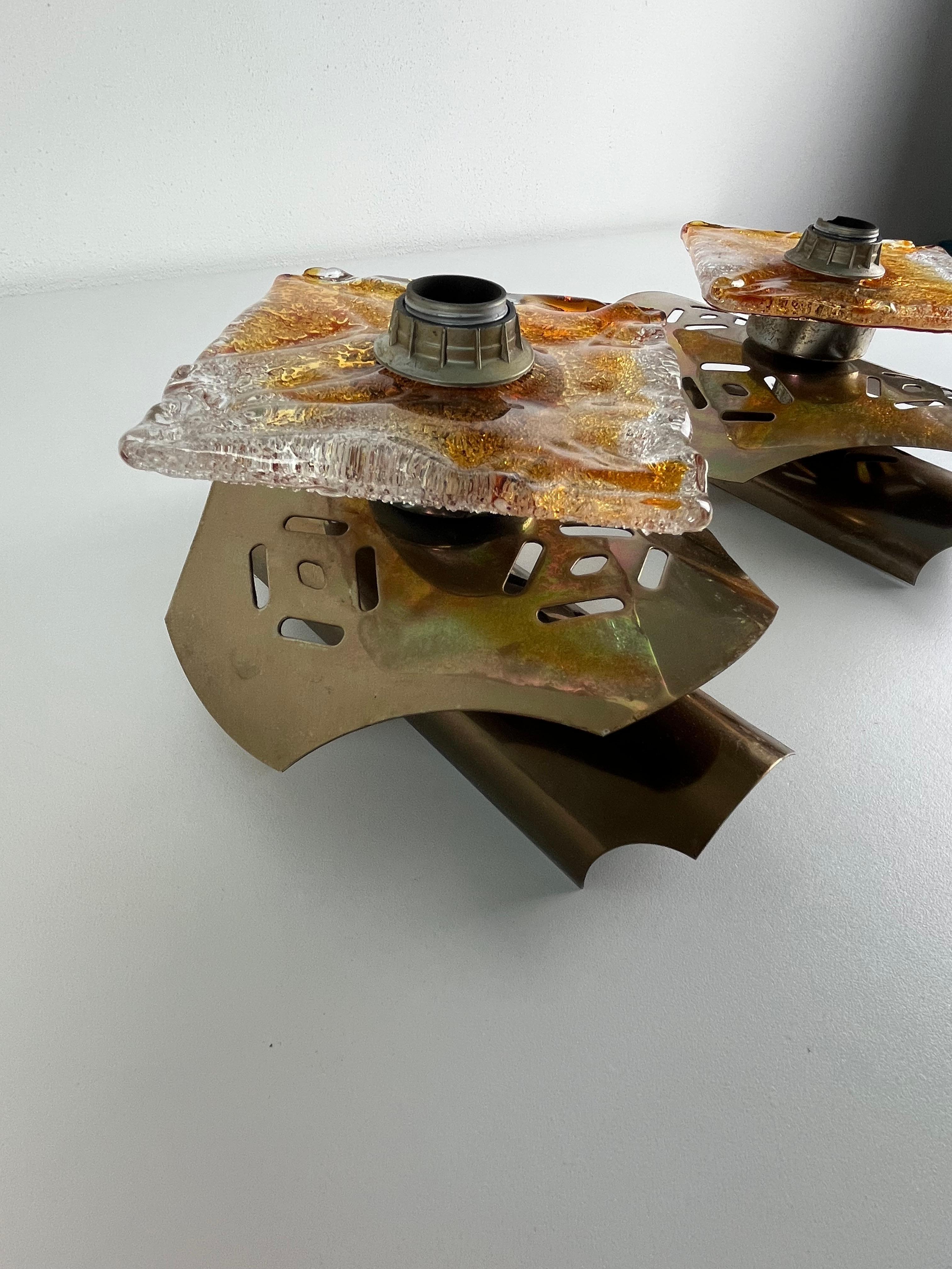 Ensemble de 2 appliques en acier et verre de Murano attribuées à Toni Zuccheri en vente 1