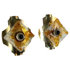 Set of 2 Steel and Murano Glass Wall Lamps attributed to Toni Zuccheri