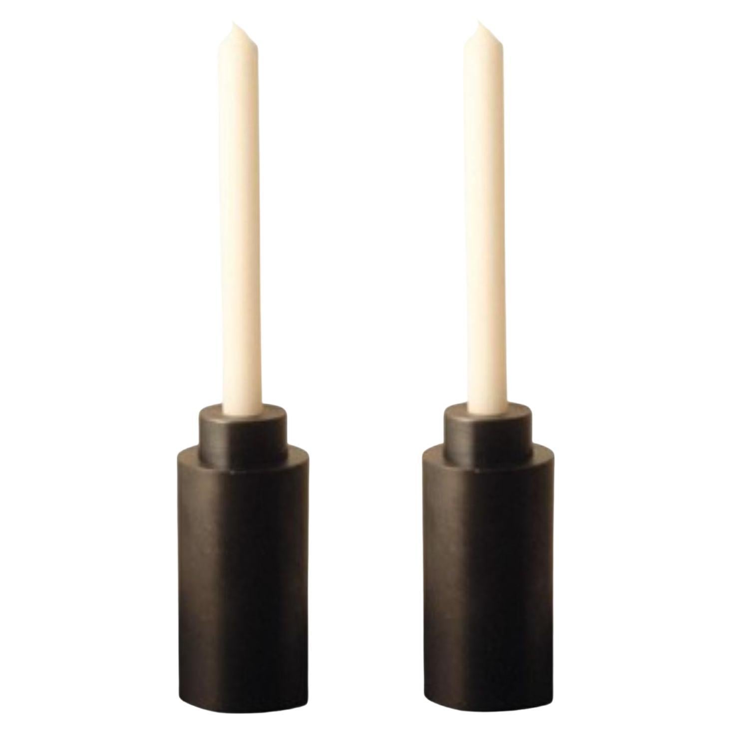 Set of 2 Steel Bold Candleholders by Radu Abraham For Sale