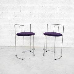 Set of 2 steel chromed stools Gaja model by K. Takahama for Simon Gavina 70's