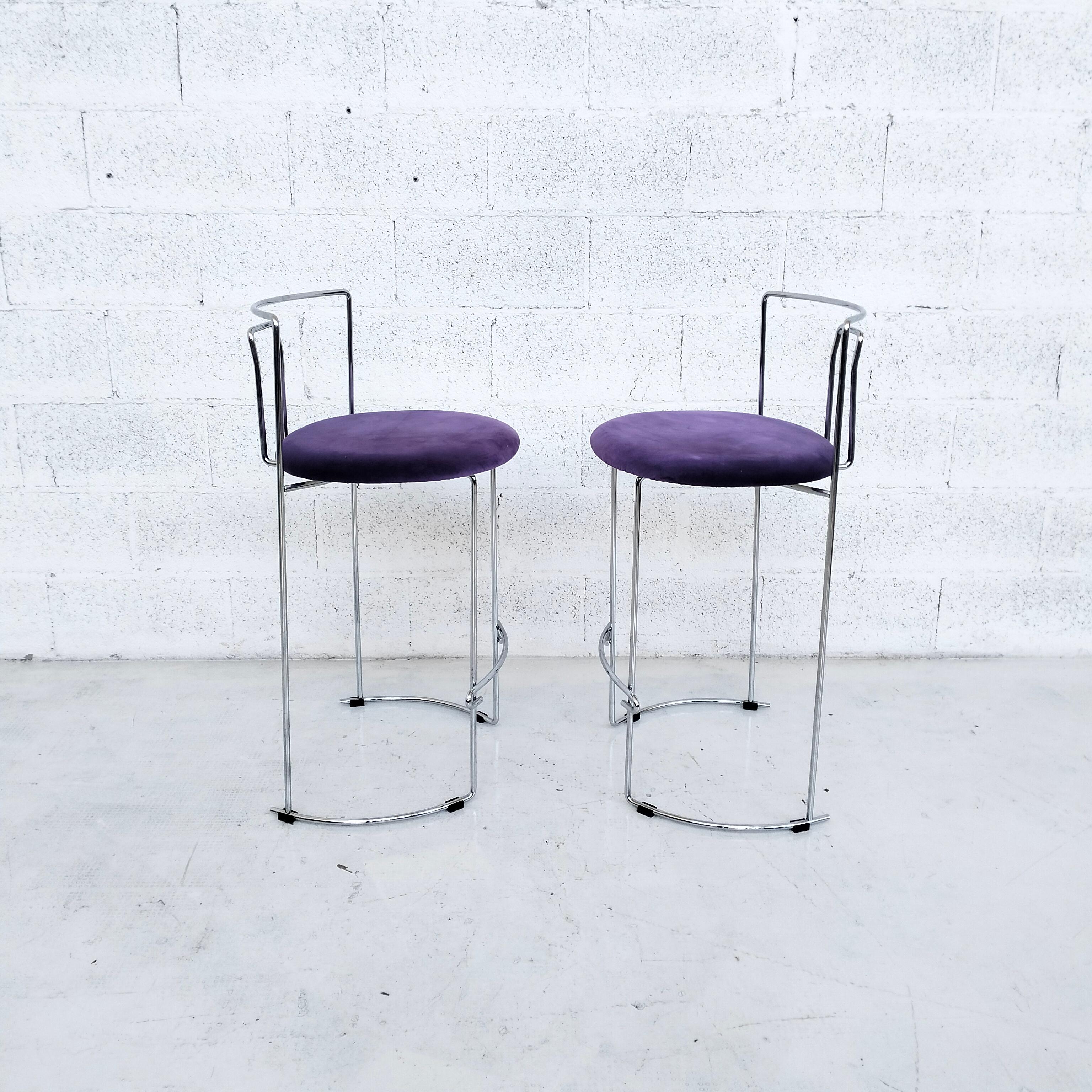 Italian Set of 2 steel chromed stools Gaja model by K. Takahama for Simon Gavina 70's For Sale