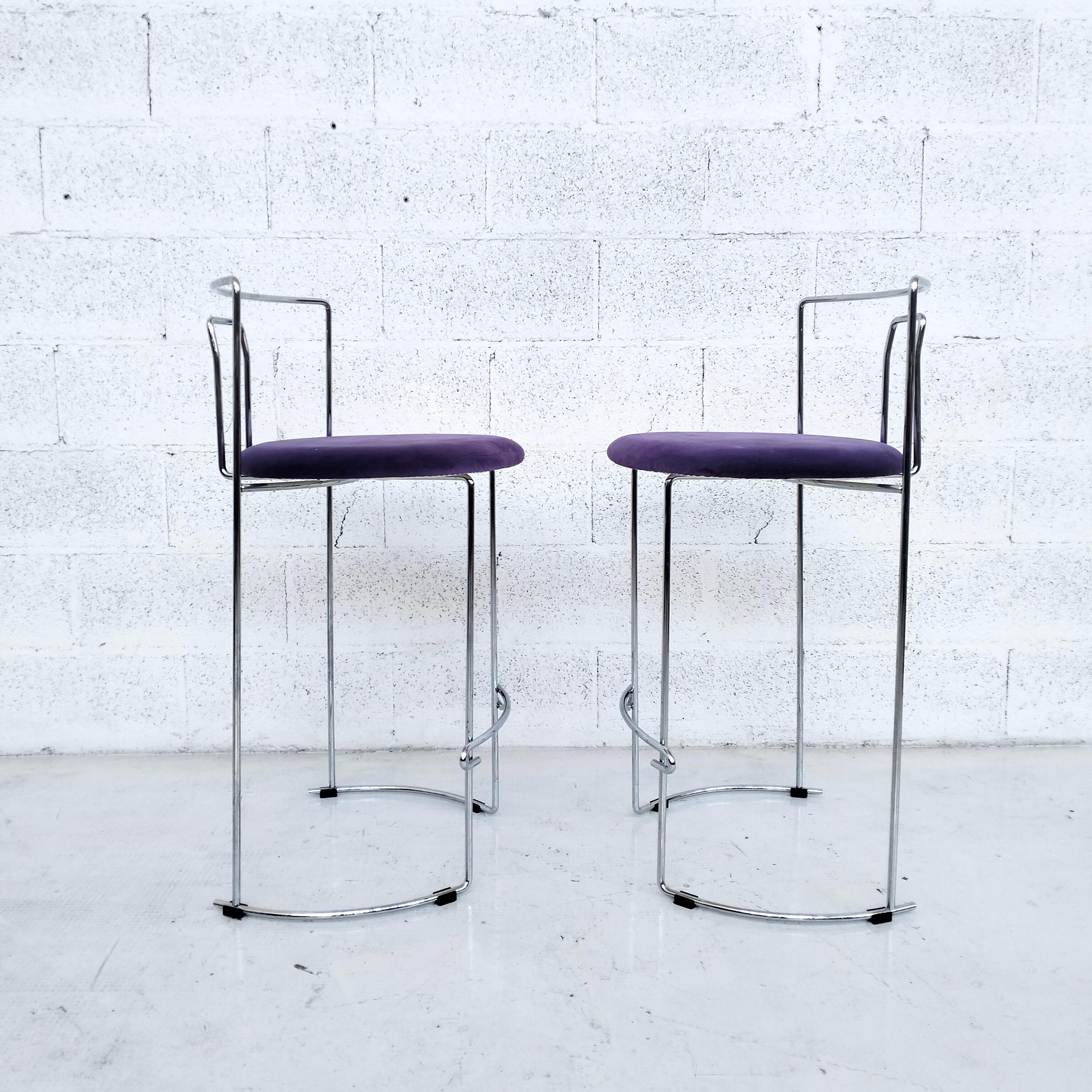 Steel Set of 2 steel chromed stools Gaja model by K. Takahama for Simon Gavina 70's For Sale