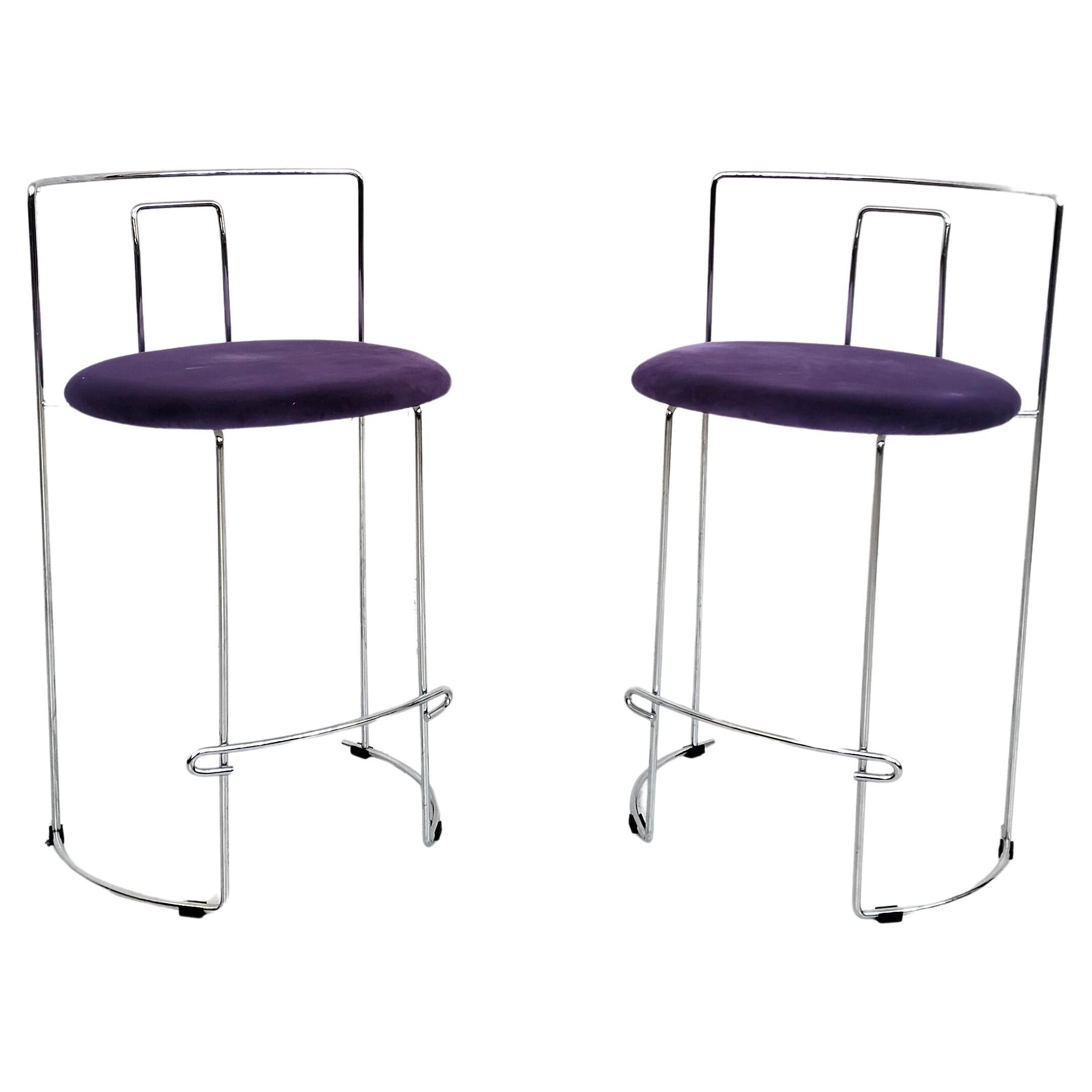 Set of 2 steel chromed stools Gaja model by K. Takahama for Simon Gavina 70's For Sale