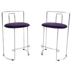 Vintage Set of 2 steel chromed stools Gaja model by K. Takahama for Simon Gavina 70's