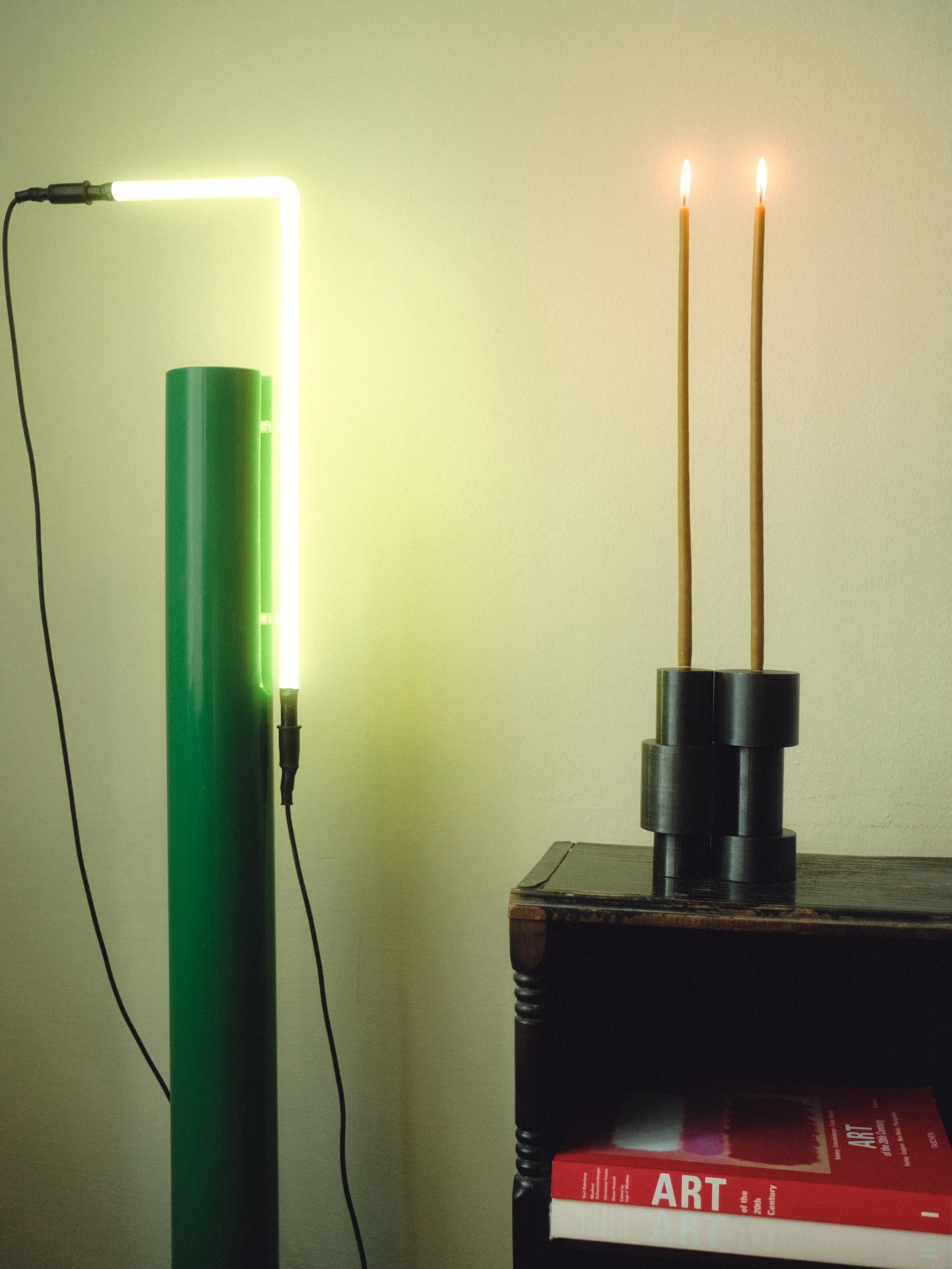 Post-Modern Set of 2 Steel Together Candleholders by Radu Abraham For Sale