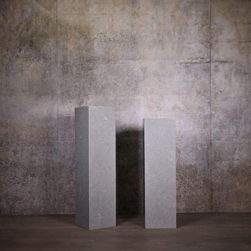 French Set of 2 Steles, Grey Marble Columns, 20th Century. For Sale