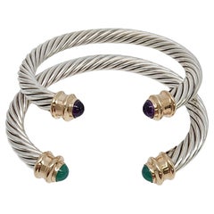 Set of 2 Sterling Silver 14K Green and Purple Twist Cable Cuff Bracelets #17900 Set of 2 Sterling Silver 14K Green and Purple Twist Cable Cuff Bracelets #17900