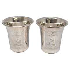 Set of 2 Sterling Silver Kiddush/Shot Cups with Engraving #21020