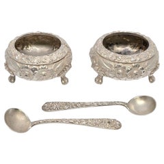 Set of 2 Stieff Sterling Silver Salt Cellars with Kirk & Son Spoons w/Mono 21304