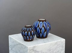 Set of 2 Stoneware Vases by Hertha Bengtson. Rorstrand, Sweden, 1950s.