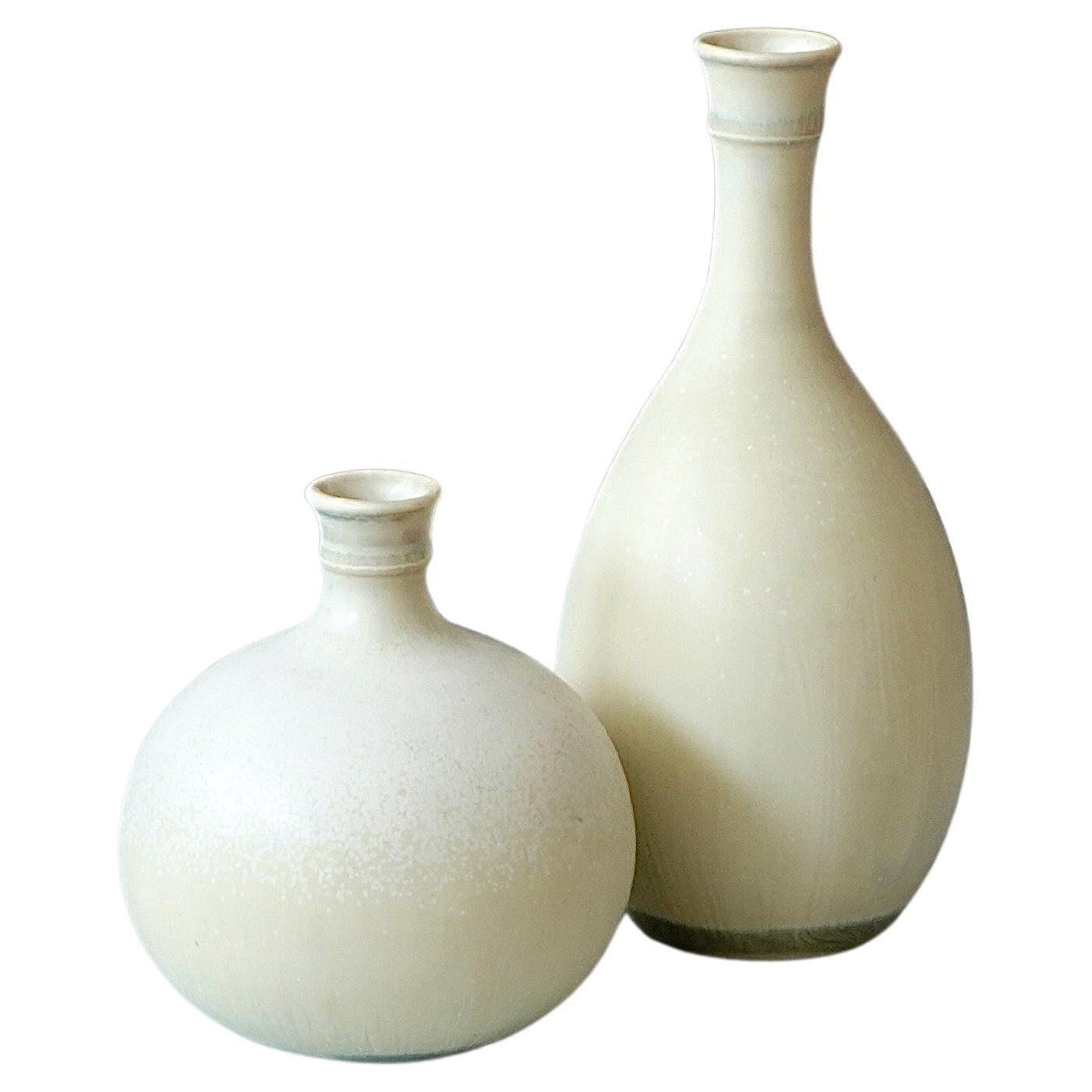 Set of 2 Stoneware Vases by Stig Lindberg for Gustavsberg Studio, Sweden, 1950s For Sale