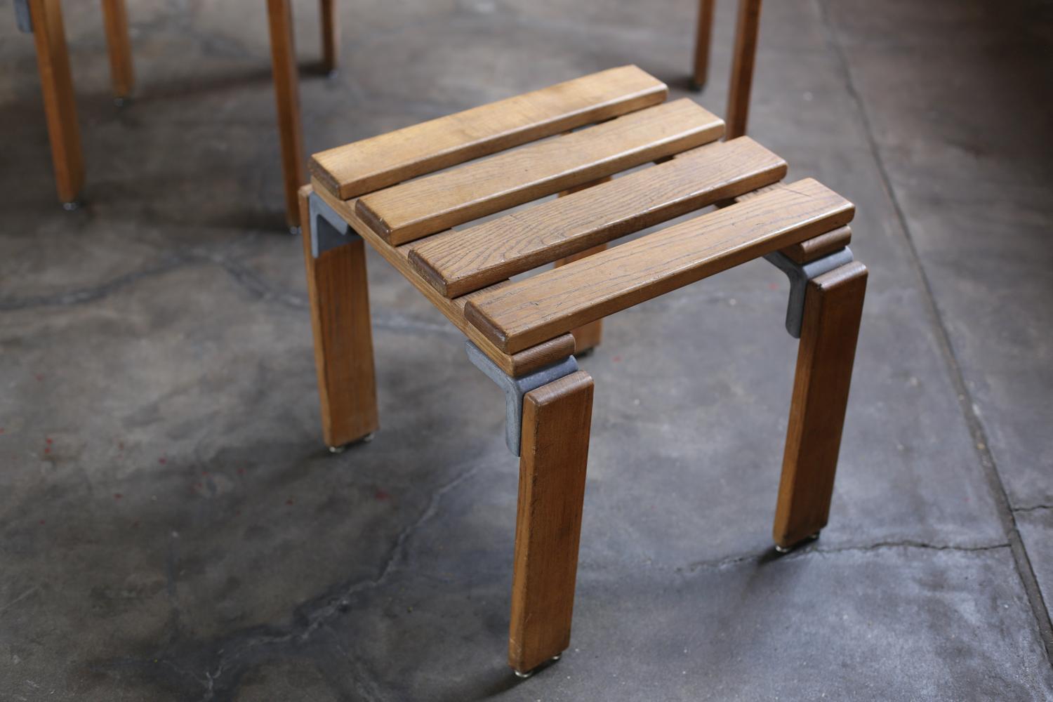 French Set of 2 Stools and Table by Georges Candilis and Anja Blomstedt