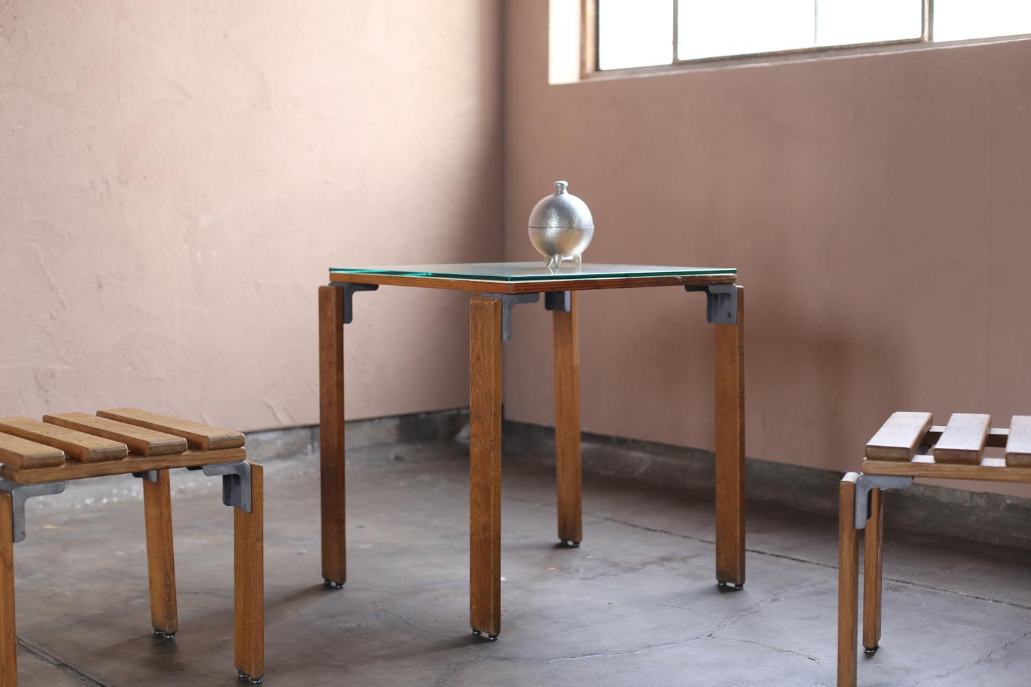 Mid-20th Century Set of 2 Stools and Table by Georges Candilis and Anja Blomstedt