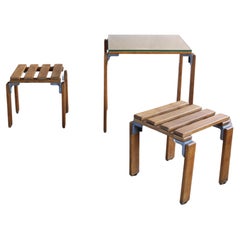 Set of 2 Stools and Table by Georges Candilis and Anja Blomstedt