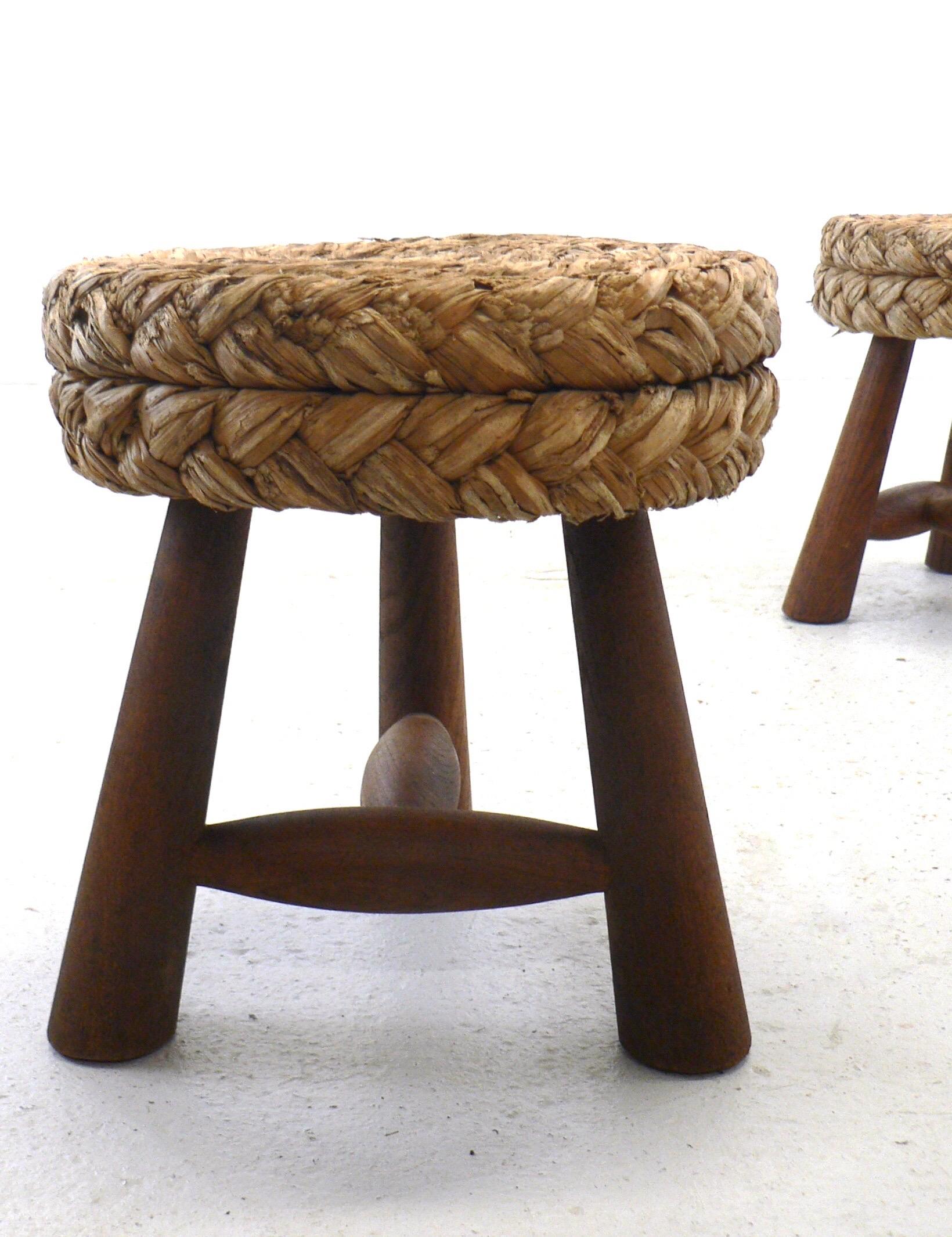 French Set of 2 stools designed by Adrien Audoux and Frida Minet - France -1950 For Sale