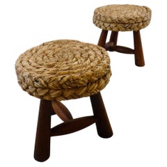 Retro Set of 2 stools designed by Adrien Audoux and Frida Minet - France -1950