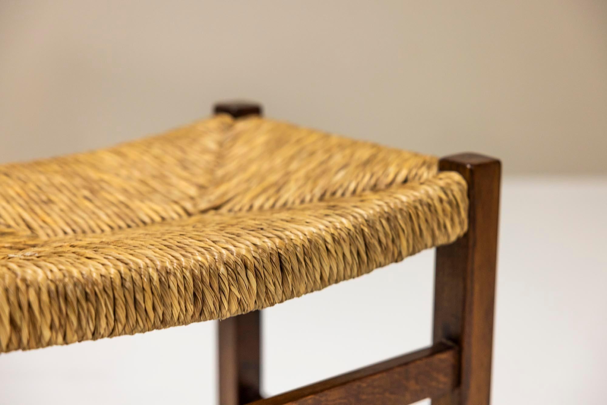 Set Of 2 Stools In Slavonian Oak And Raffia By Officina Rivadossi, Italy 1970's 1