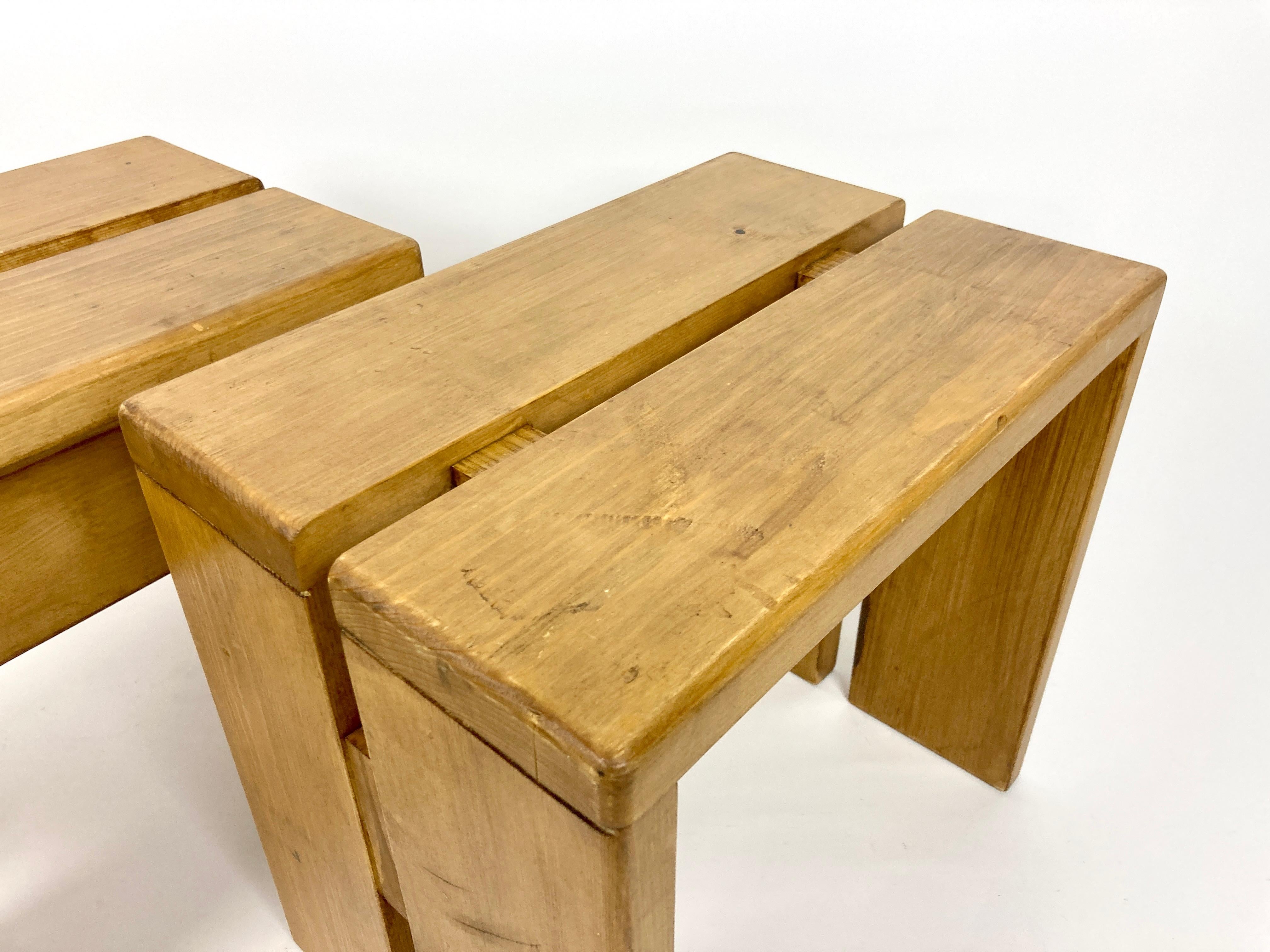 Set of 2 Stools/Side Tables from Les Arcs, France 1970s, Charlotte Perriand 4