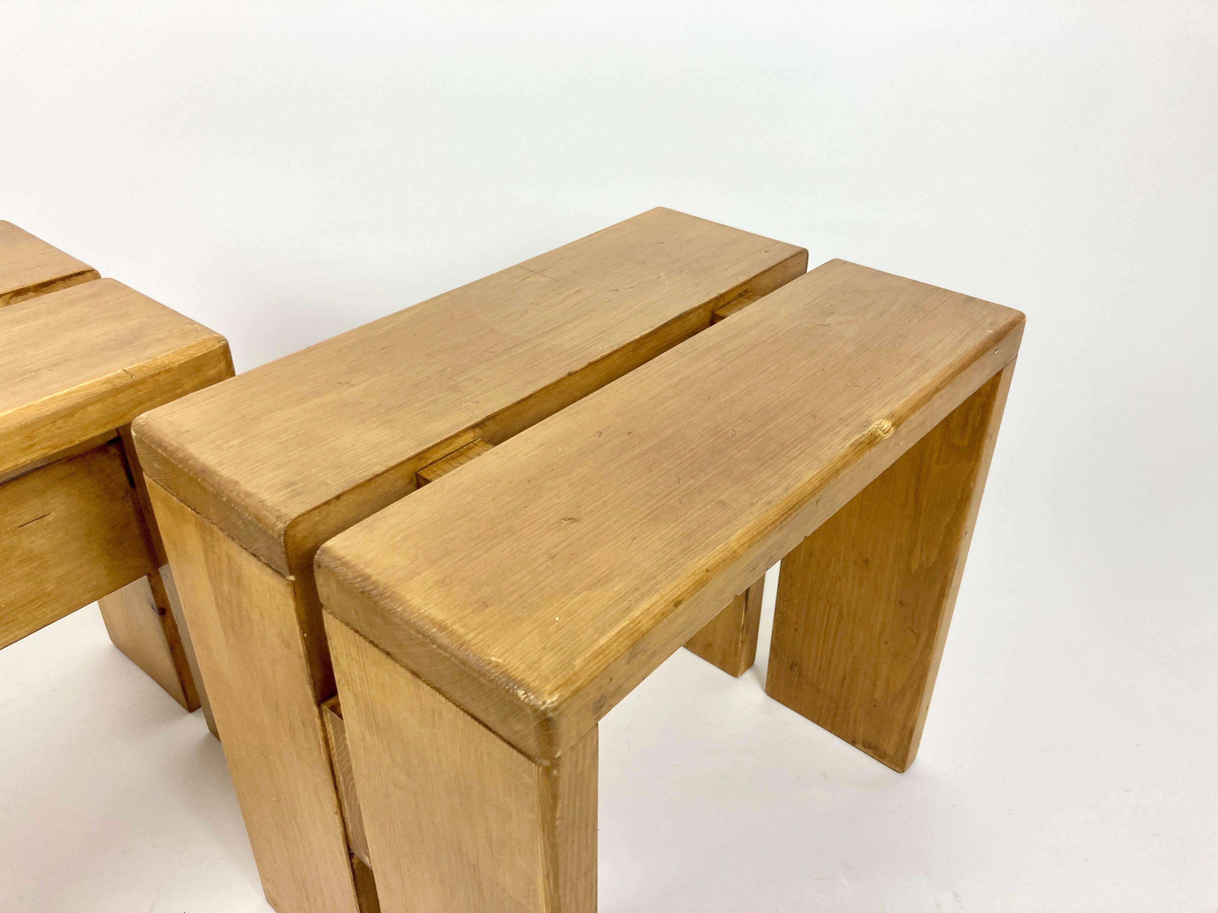 Set of 2 Stools/Side Tables from Les Arcs, France 1970s, Charlotte Perriand 5