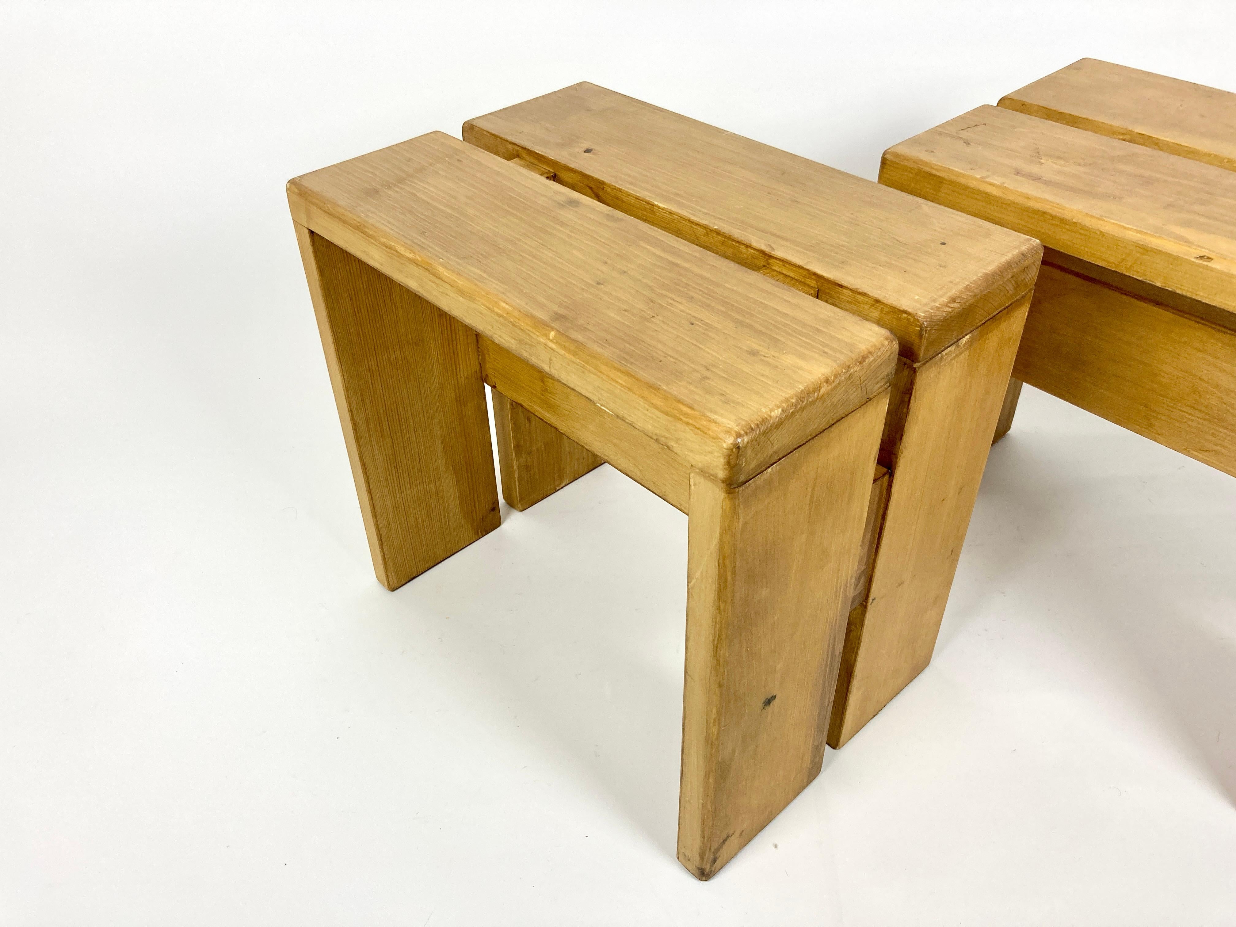 Set of 2 Stools/Side Tables from Les Arcs, France 1970s, Charlotte Perriand 7