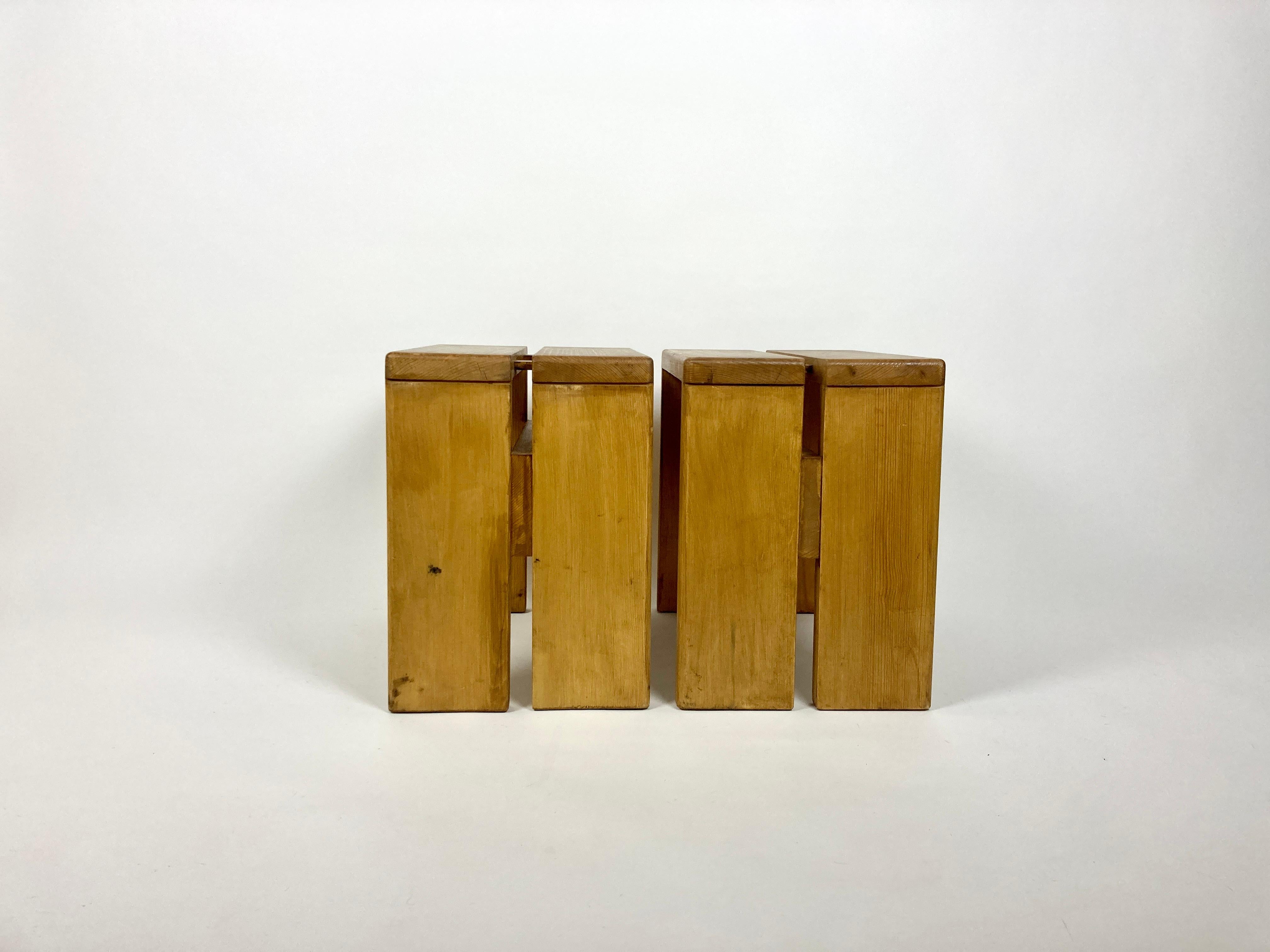Set of 2 Stools/Side Tables from Les Arcs, France 1970s, Charlotte Perriand In Good Condition In Bristol, GB