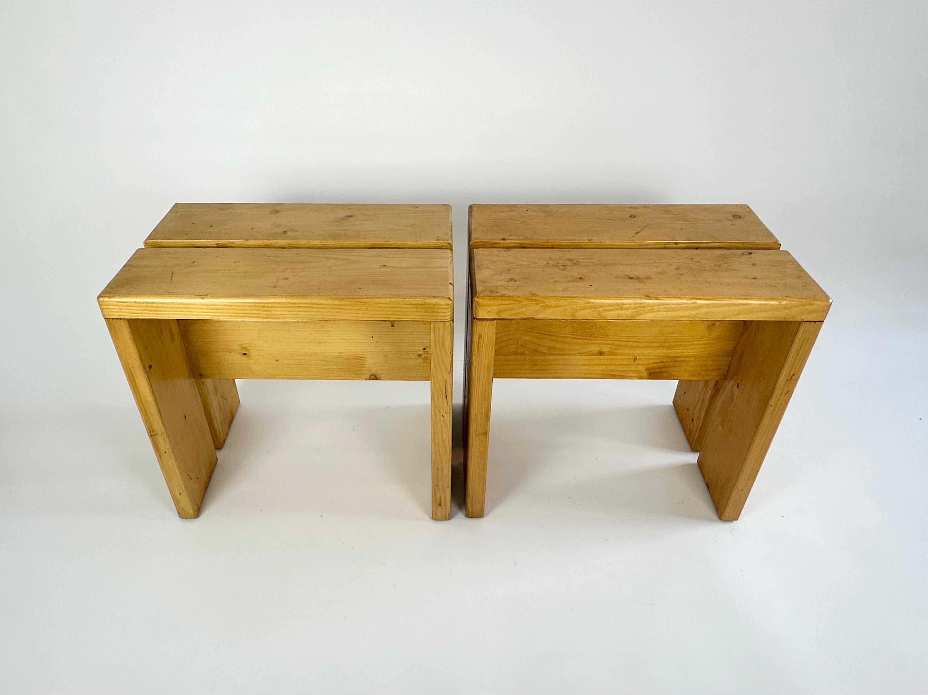 Set of 2 Stools/Side Tables from Les Arcs, France 1970s, Charlotte Perriand In Good Condition In Bristol, GB