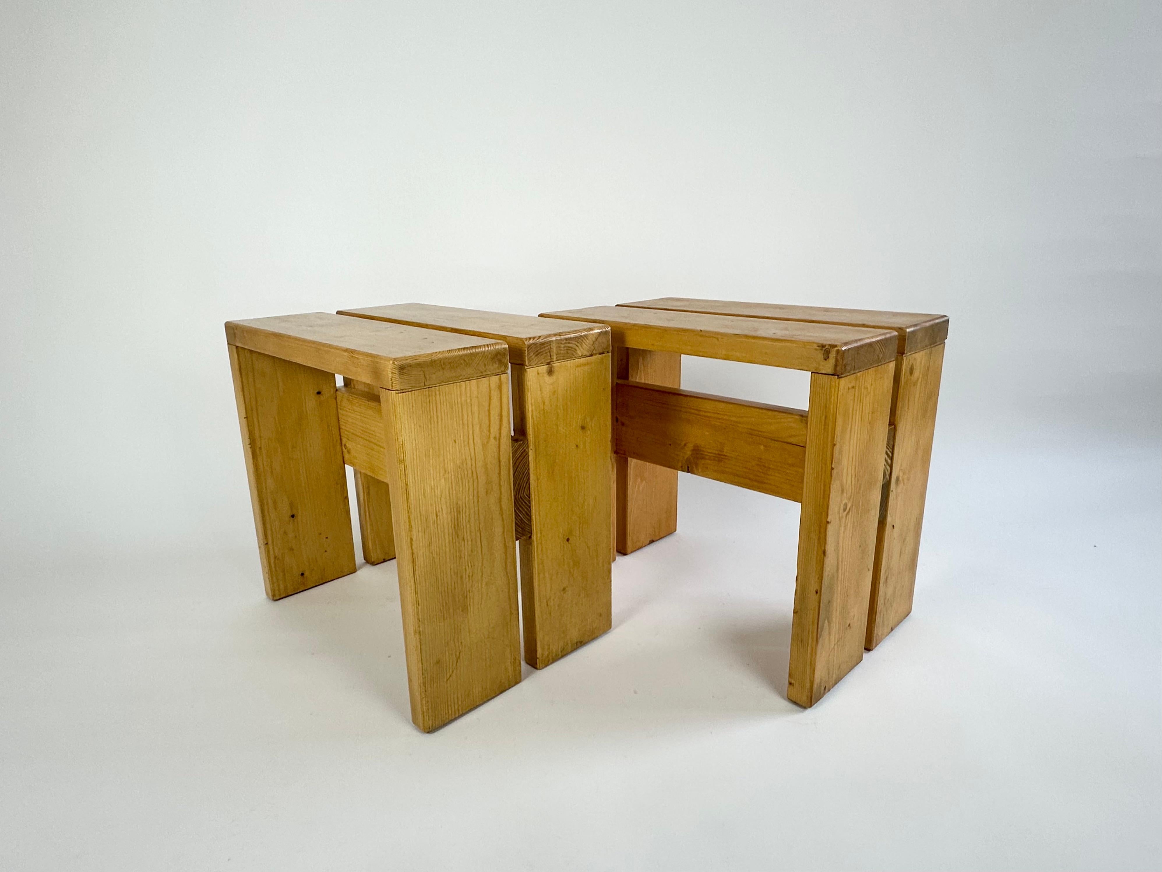 Set of 2 Stools/Side Tables from Les Arcs, France 1970s, Charlotte Perriand 1