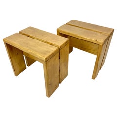 Set of 2 Stools/Side Tables from Les Arcs, France 1970s, Charlotte Perriand