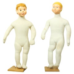 Used Set of 2 Store Display Boy Dolls or Child Mannequins, France 1960s