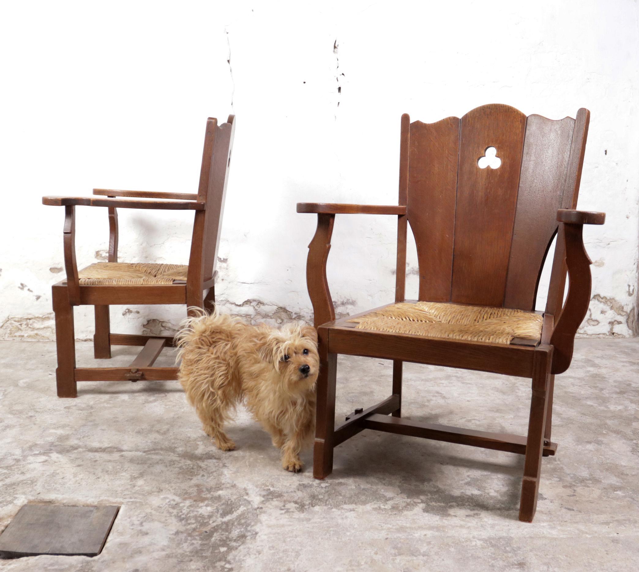Ensemble de 2 chaises longues en chêne bouclé Wabi Sabi, de style brutaliste néerlandais, datant d'environ 1935 en vente 4