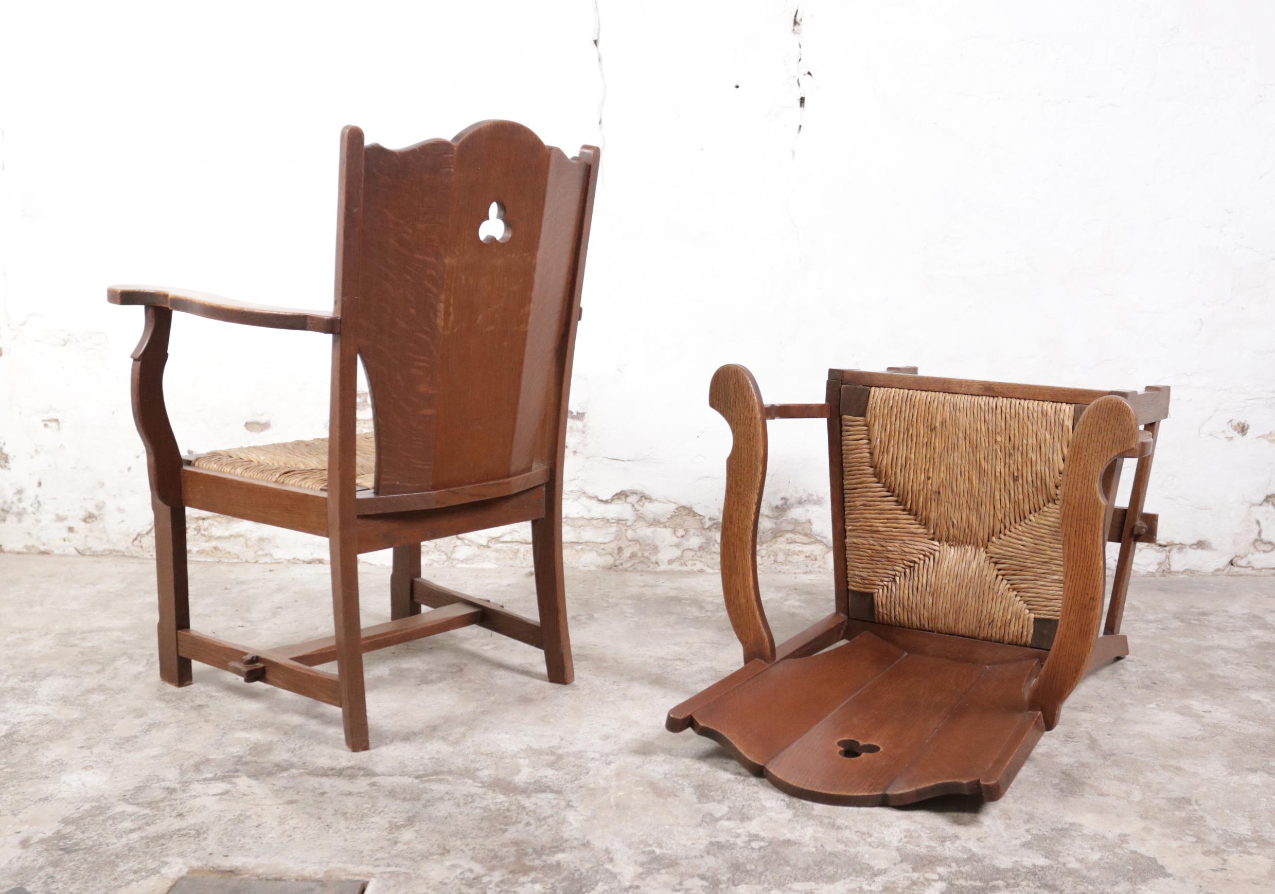 Set of 2 Story Book Dutch Brutalist Wabi Sabi Oak Rush Lounge Chairs ca. 1935 For Sale 2