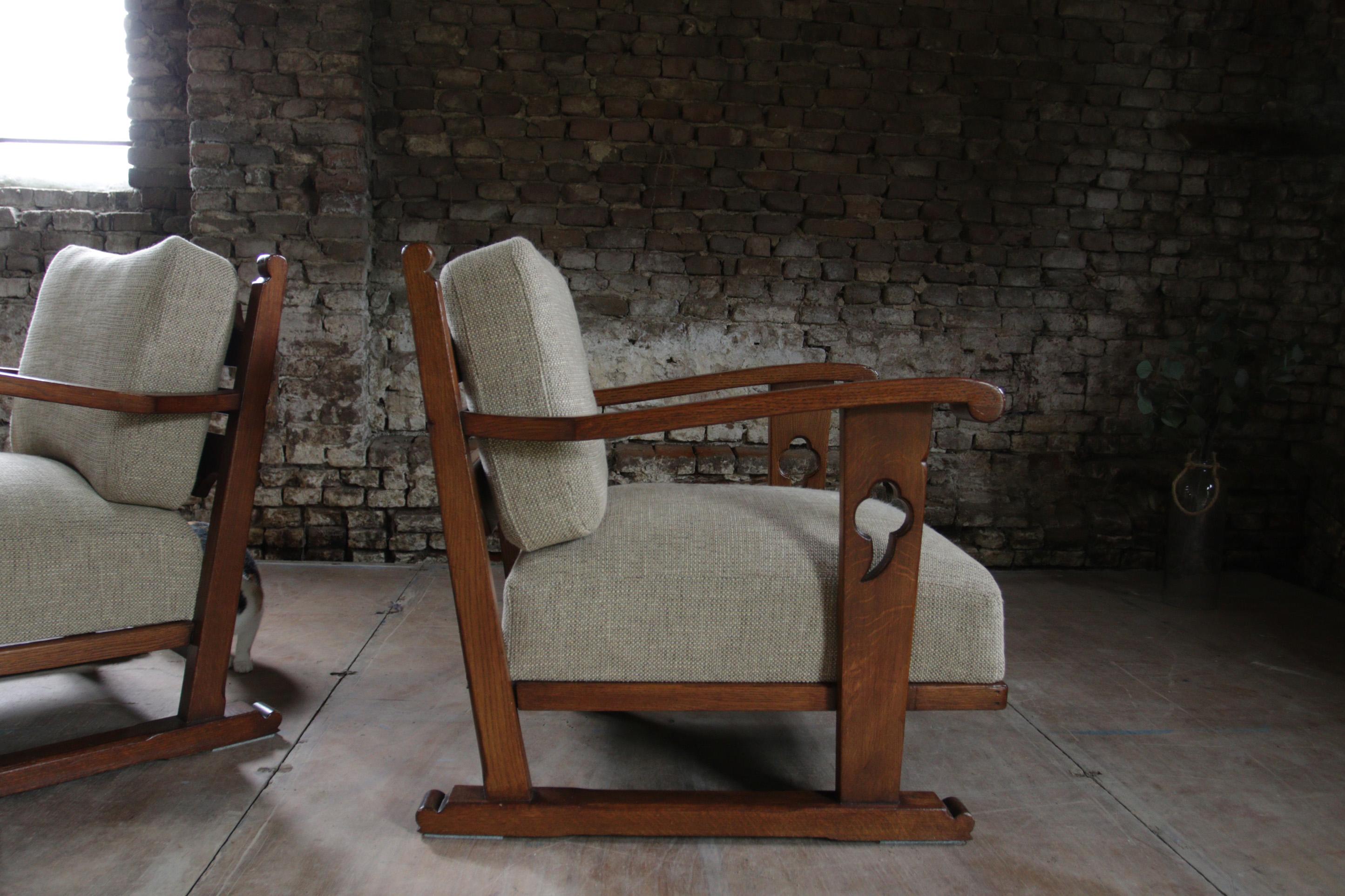 Set of 2 Story Book Dutch Brutalist Wabi Sabi Oak Lounge Chairs, circa 1945 6