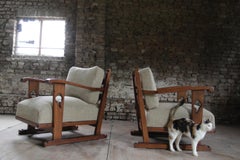 Set of 2 Story Book Dutch Brutalist Wabi Sabi Oak Lounge Chairs, circa 1945
