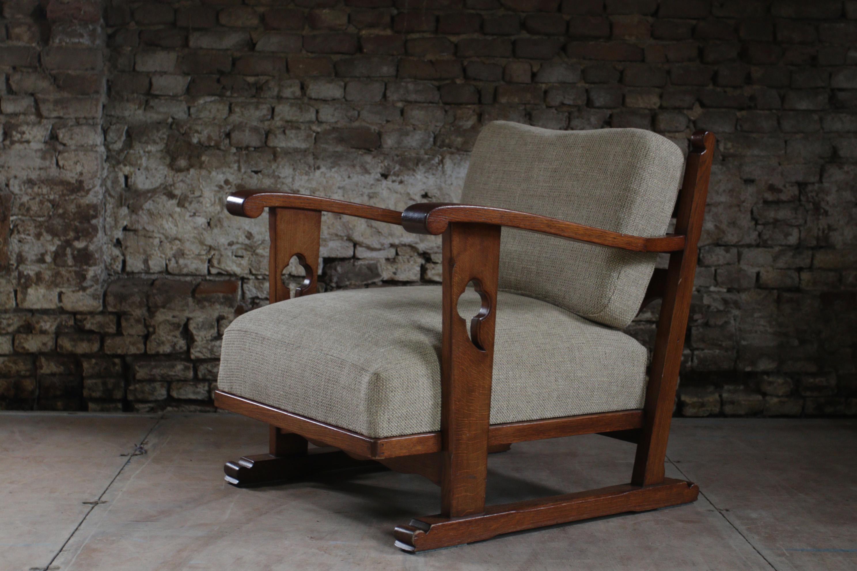 Mid-20th Century Set of 2 Story Book Dutch Brutalist Wabi Sabi Oak Lounge Chairs, circa 1945