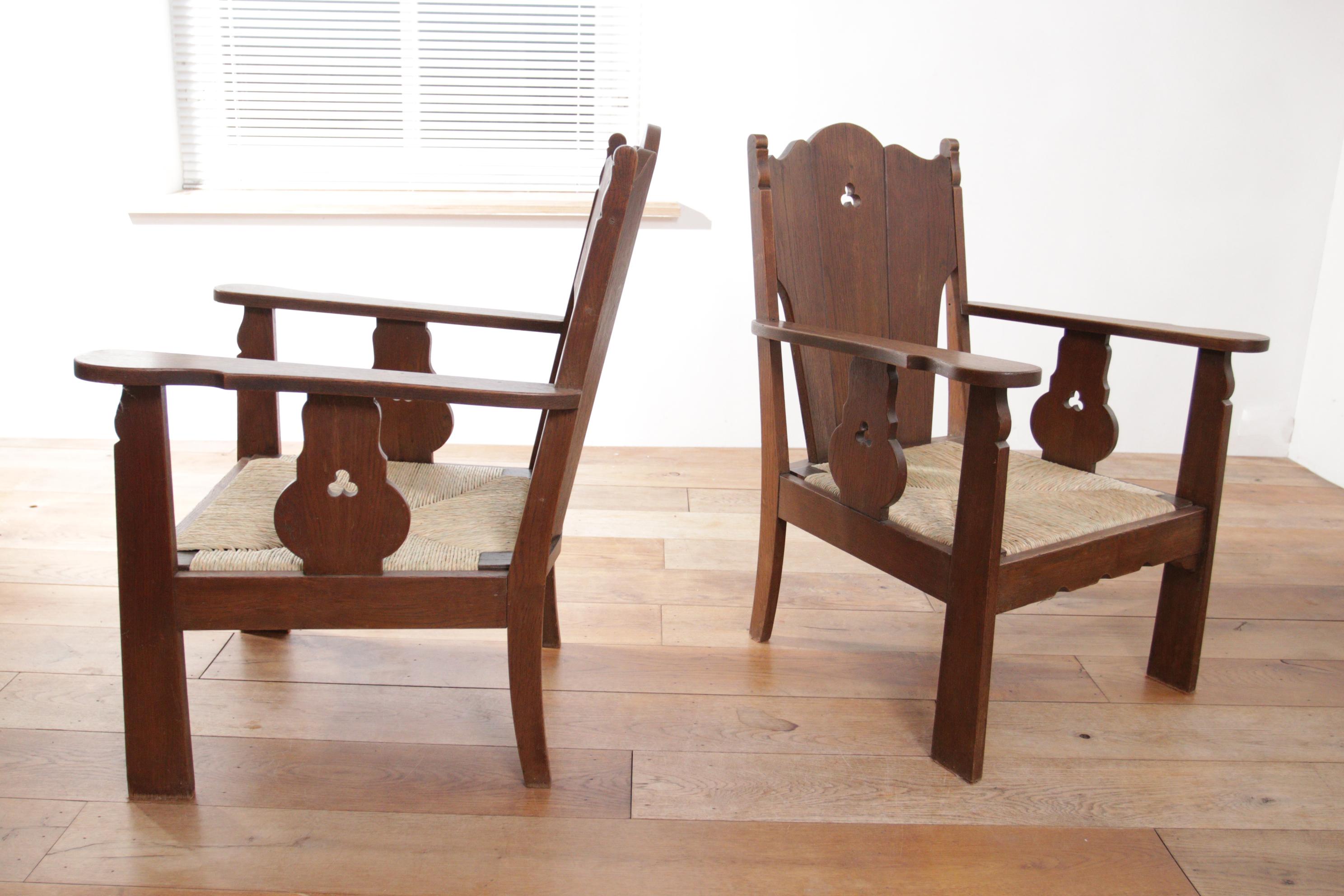Lot de 2 chaises longues hollandaises Brutalist Wabi Sabi en Oak Oak, circa 1935 en vente 3