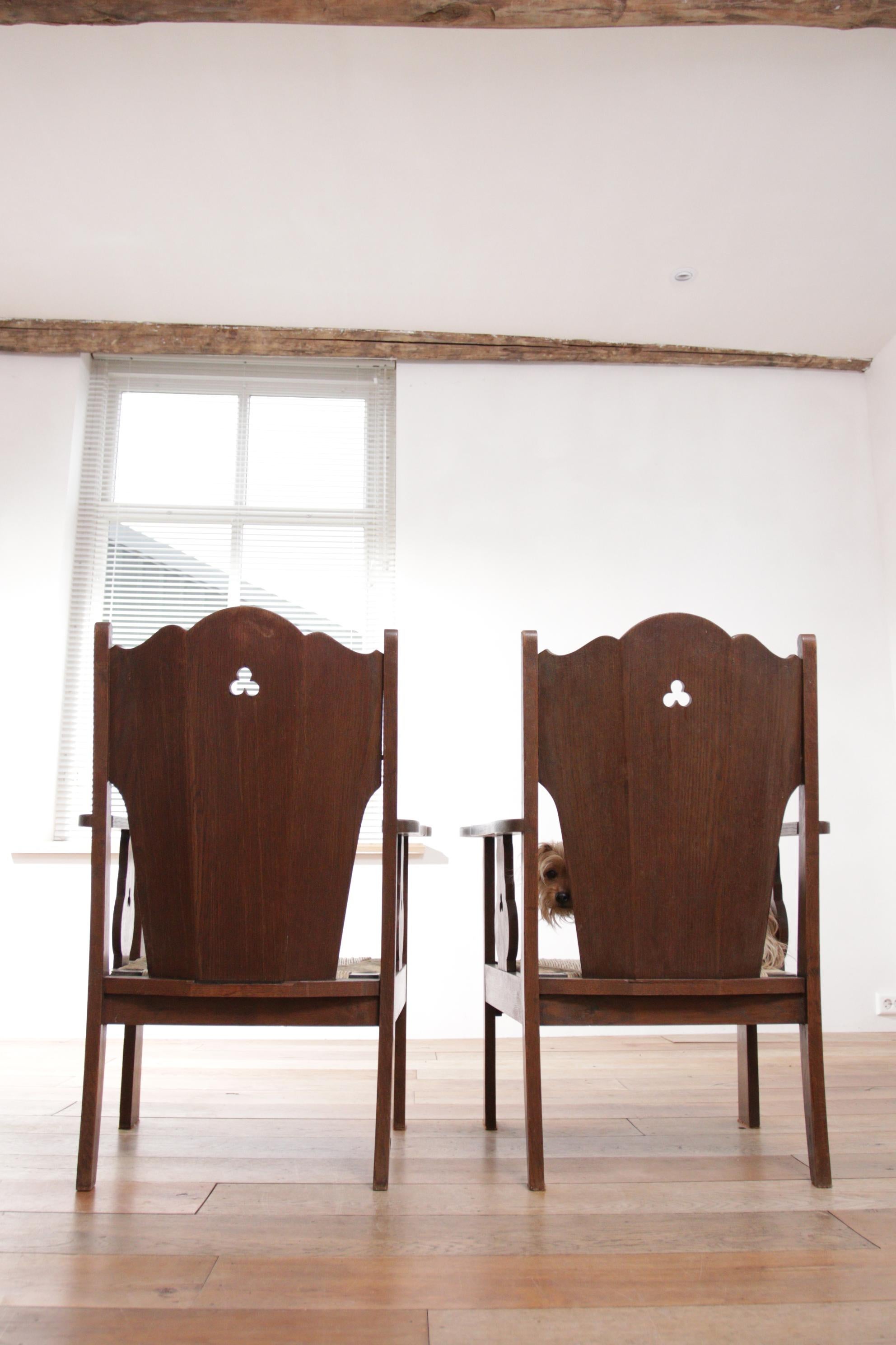 Lot de 2 chaises longues hollandaises Brutalist Wabi Sabi en Oak Oak, circa 1935 en vente 4