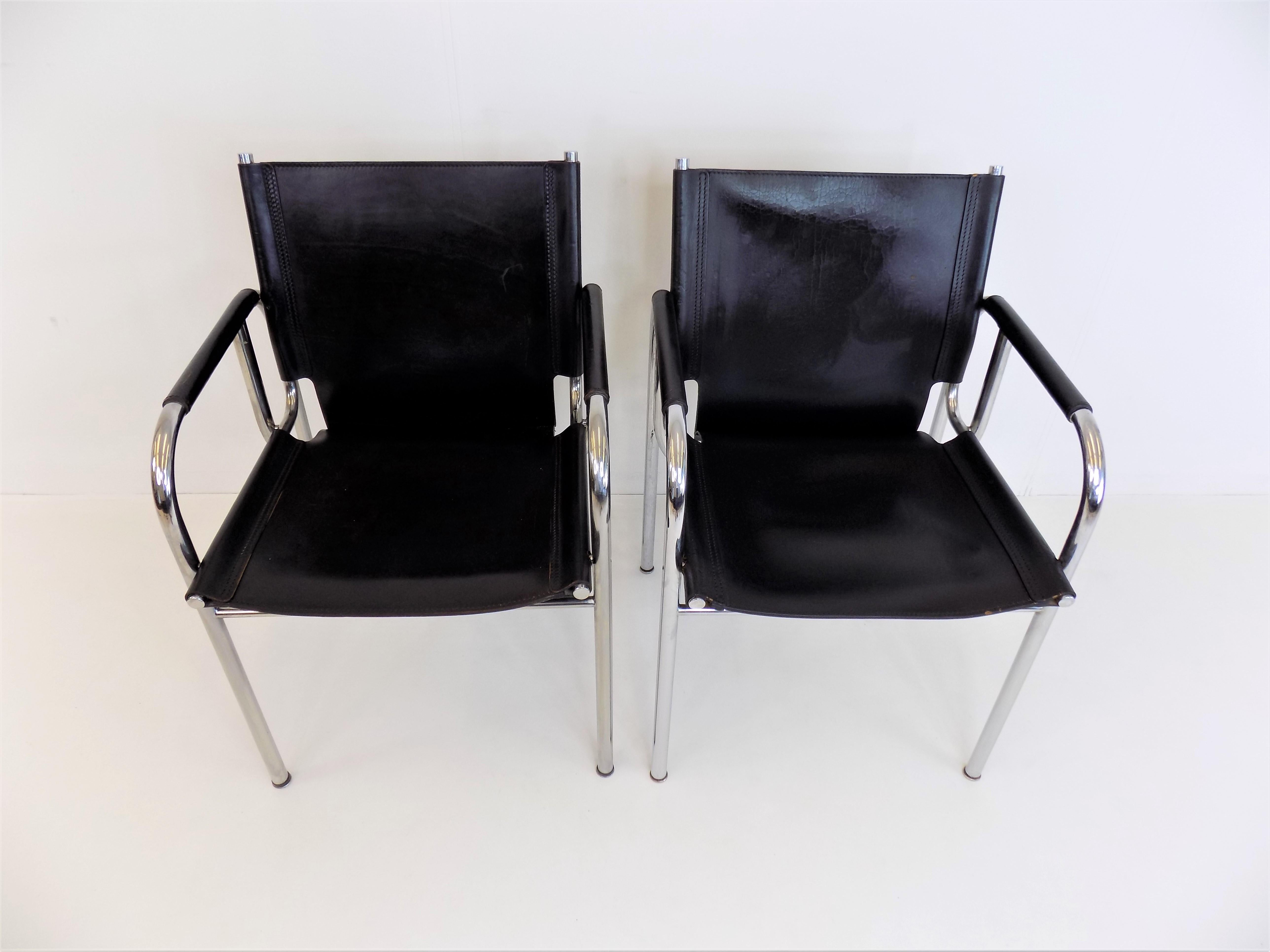 Set of 2 Strässle He Leather Lounge Chairs by Hans Eichenberger 5