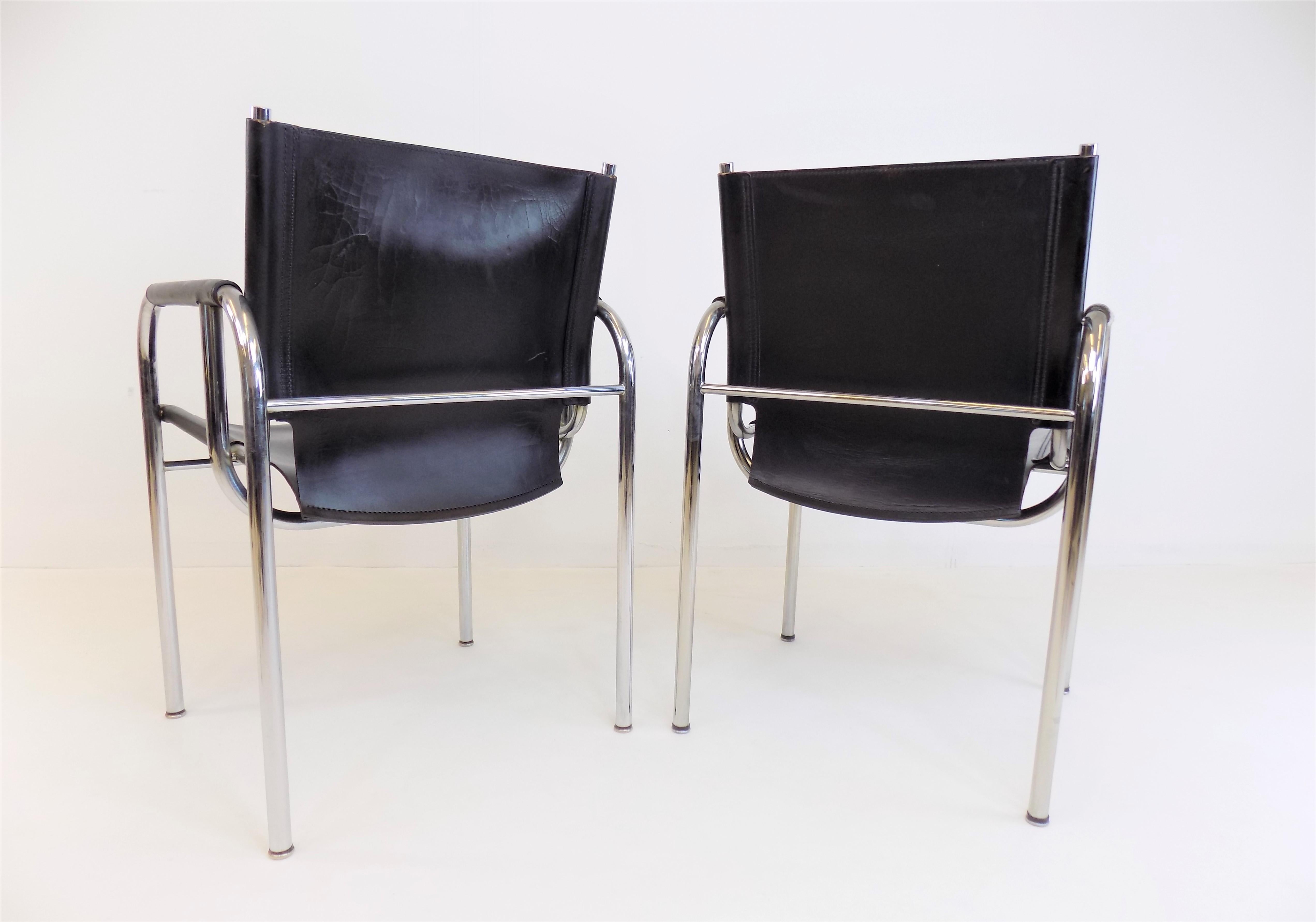 Set of 2 Strässle He Leather Lounge Chairs by Hans Eichenberger 7
