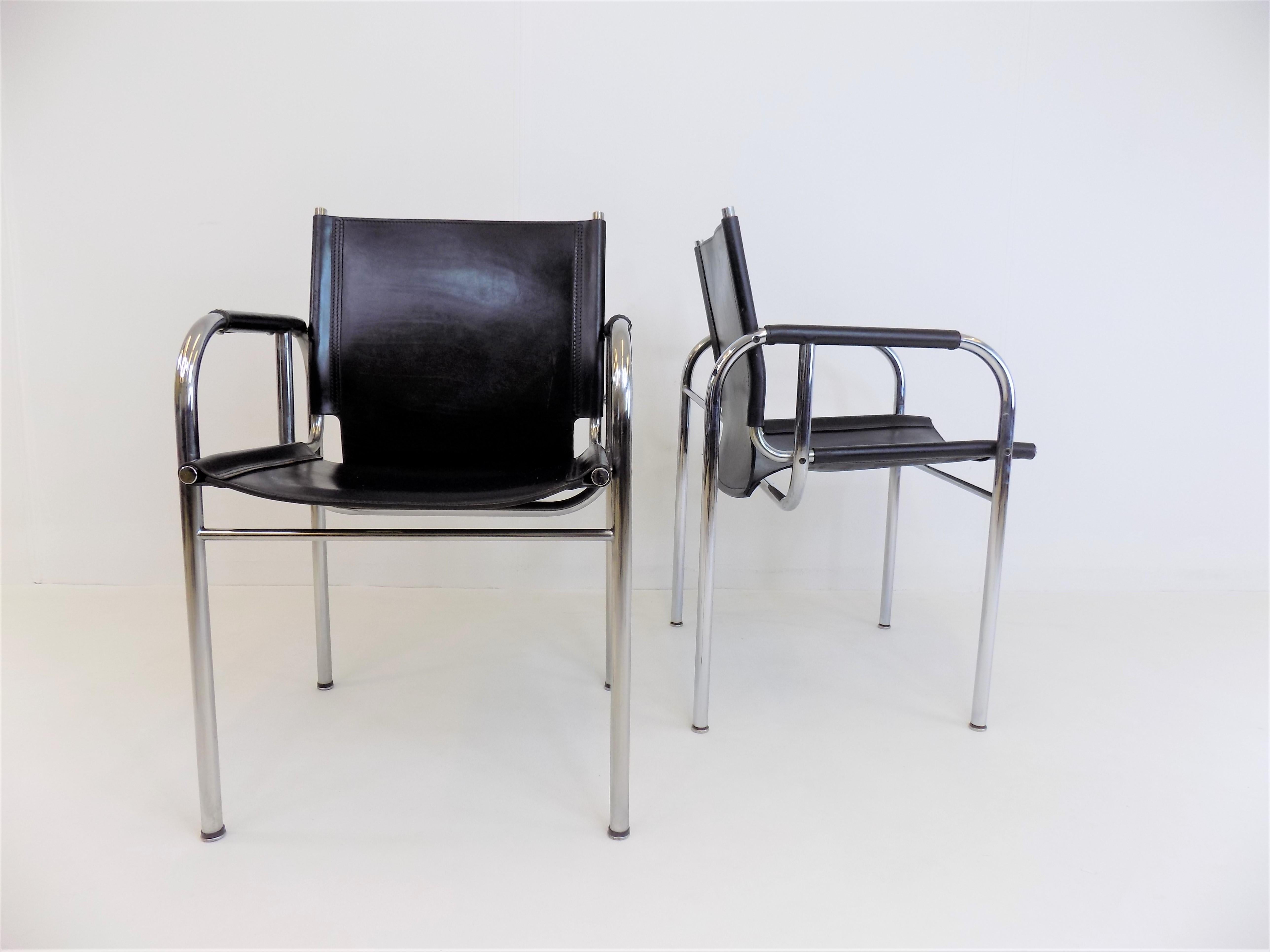 Set of 2 Strässle He Leather Lounge Chairs by Hans Eichenberger 8