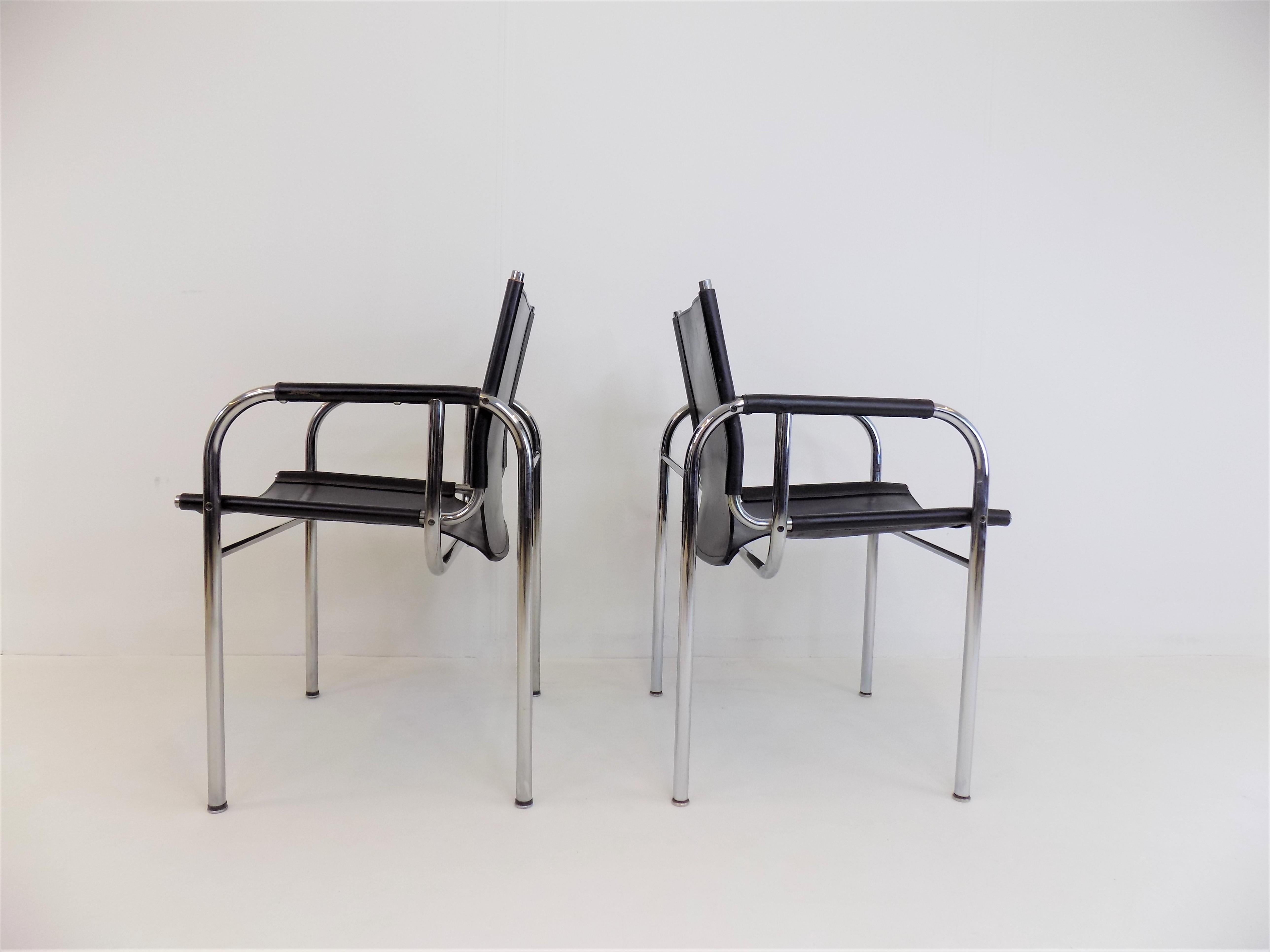 Mid-Century Modern Set of 2 Strässle He Leather Lounge Chairs by Hans Eichenberger