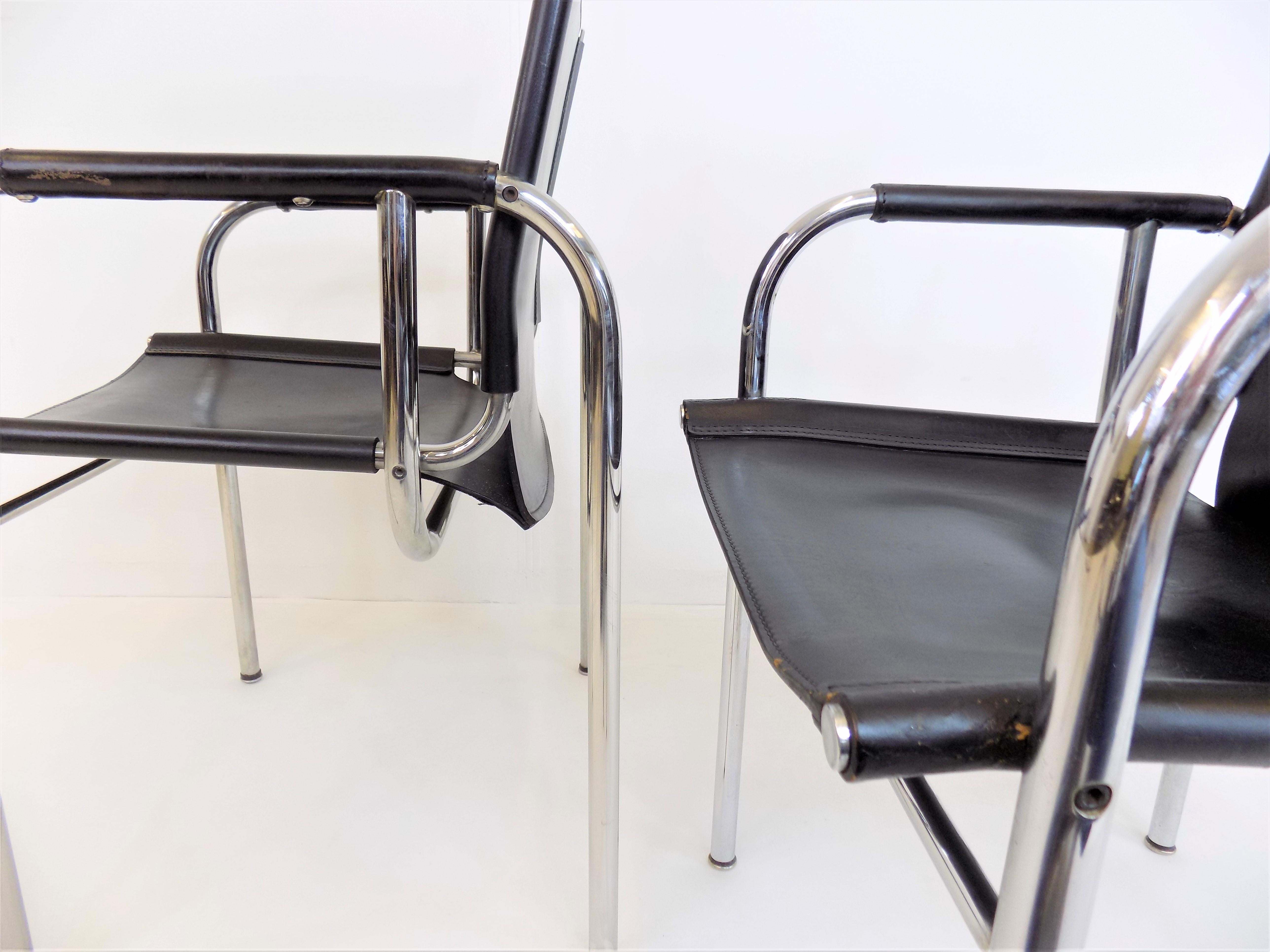 Mid-20th Century Set of 2 Strässle He Leather Lounge Chairs by Hans Eichenberger