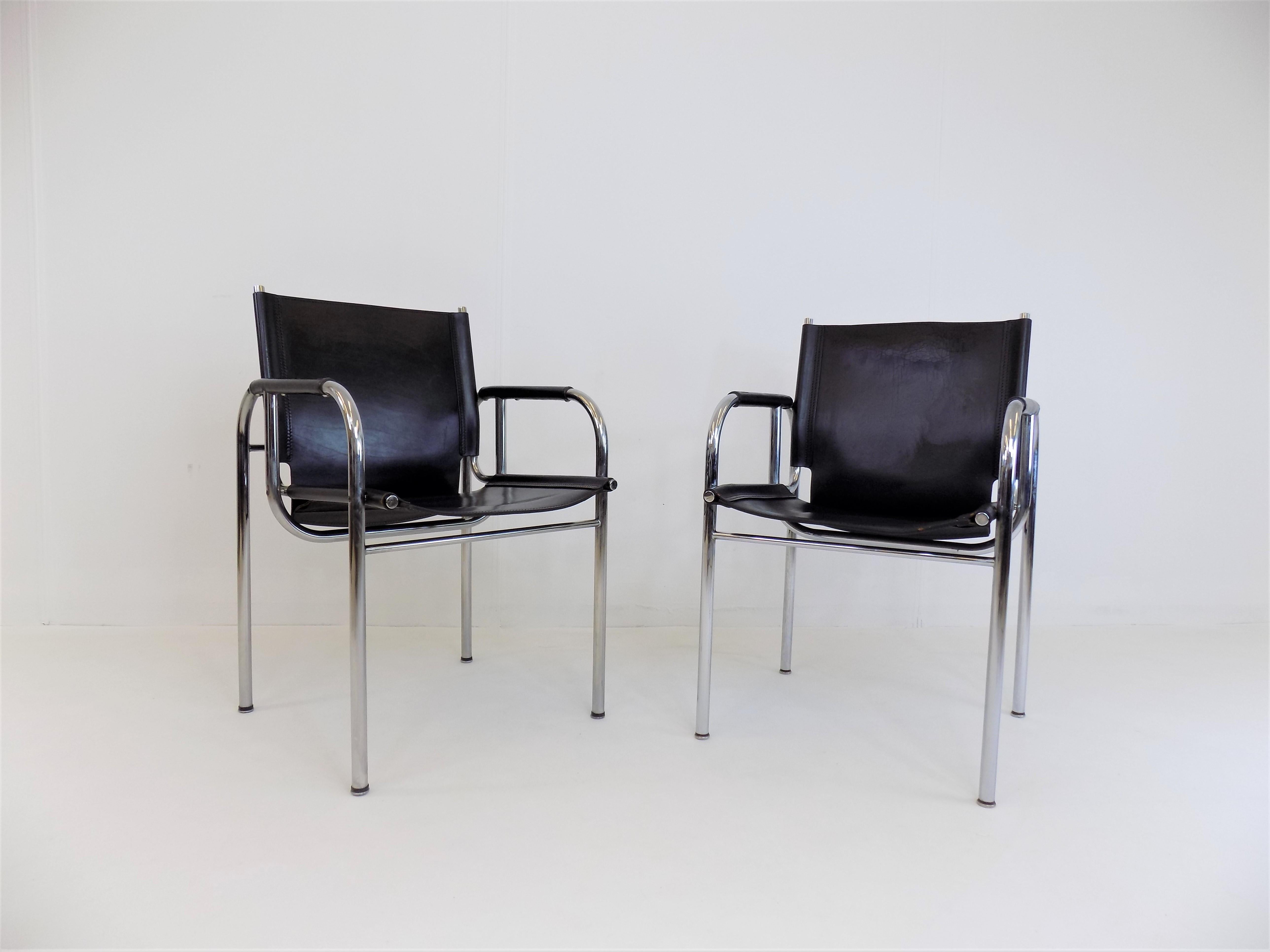 Set of 2 Strässle He Leather Lounge Chairs by Hans Eichenberger 2