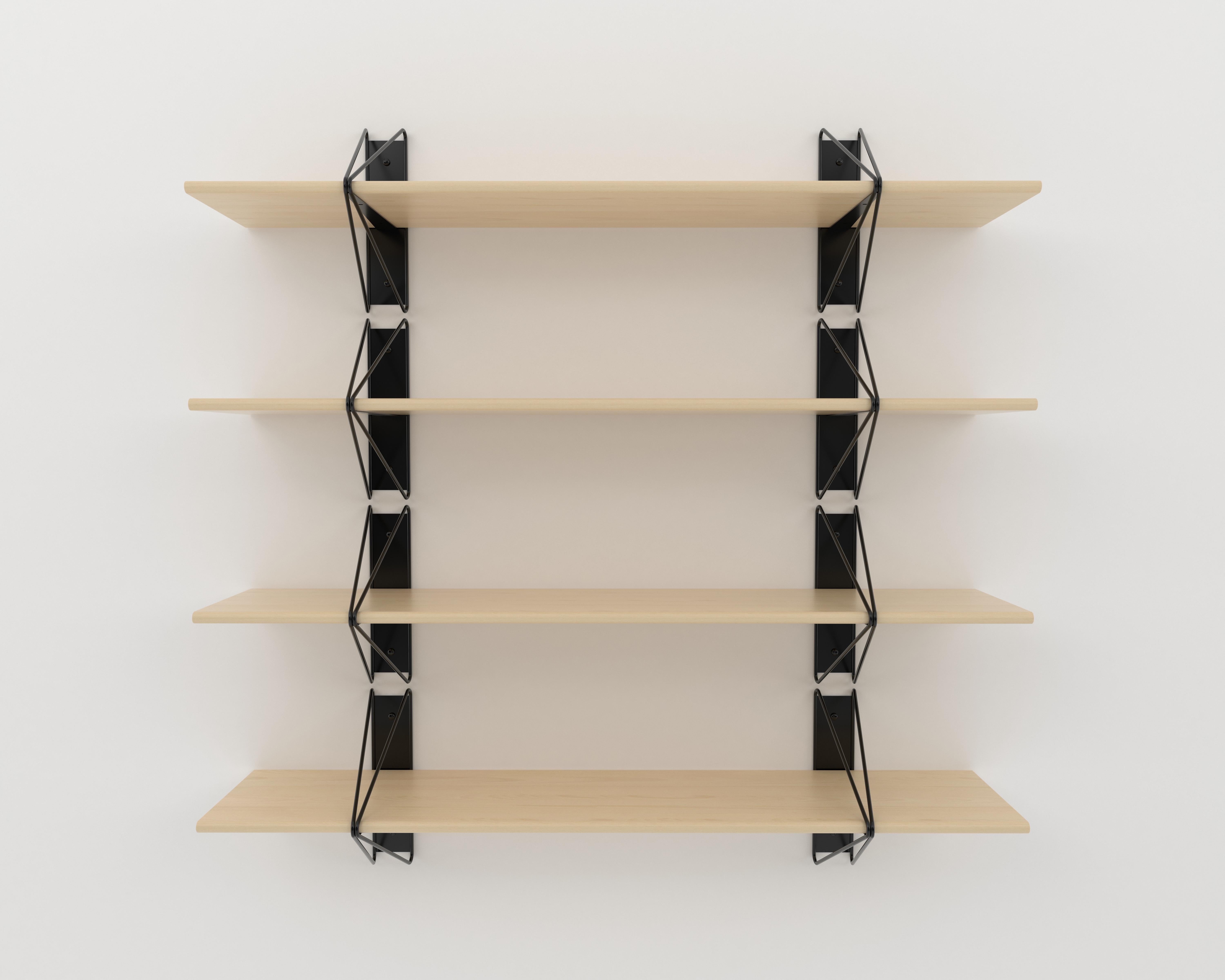 Powder-Coated Set of 2 Strut Shelves from Souda, Black and Maple, Made to Order For Sale