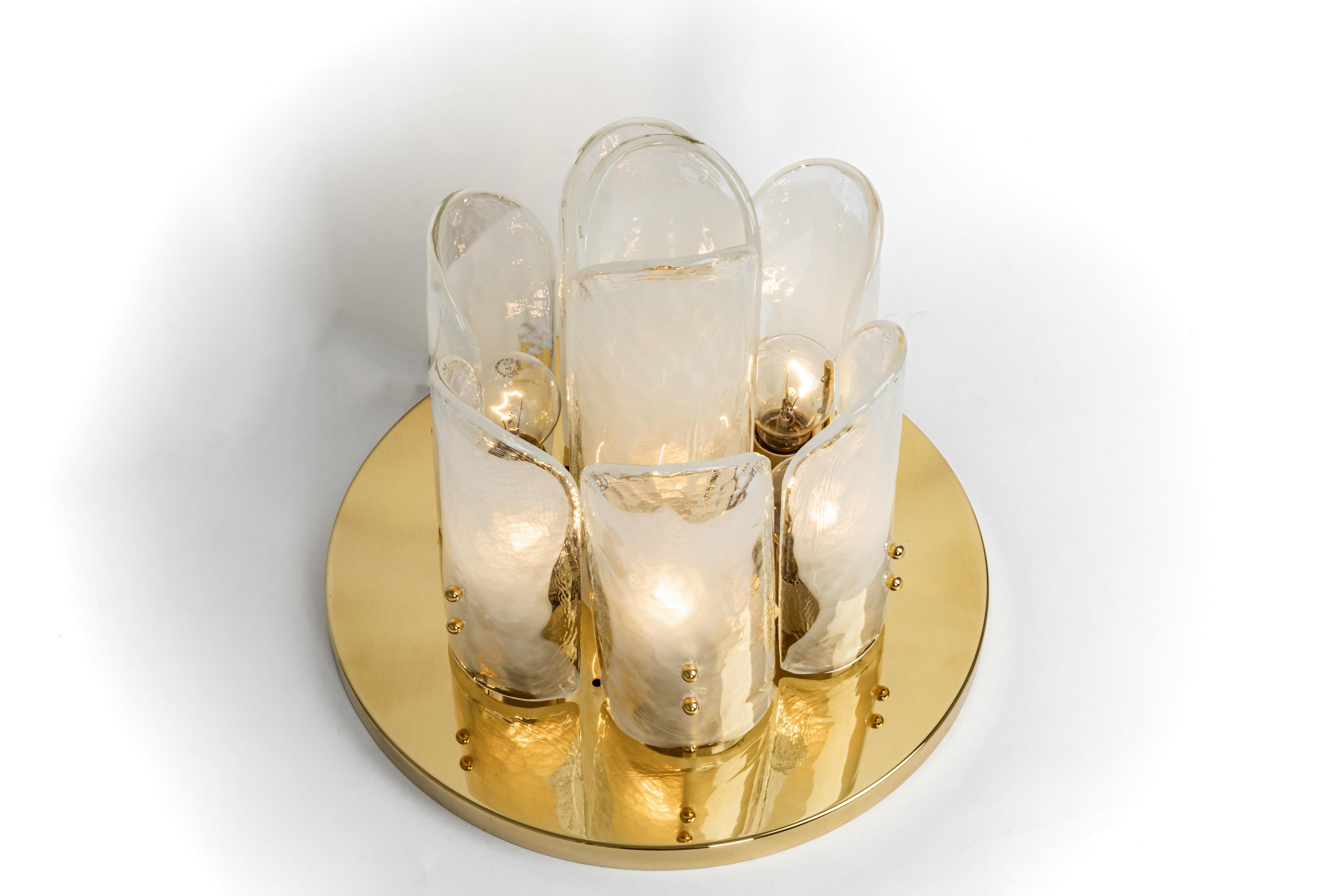 Set of 2 Stunning Brass, Murano Glass Light Fixtures, Kalmar, Austria, 1970 4